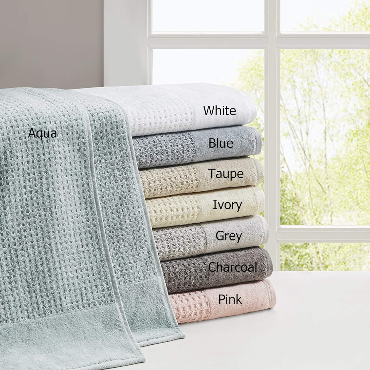 Madison Park Spa Waffle Cotton Towel Set 6 Piece Charcoal