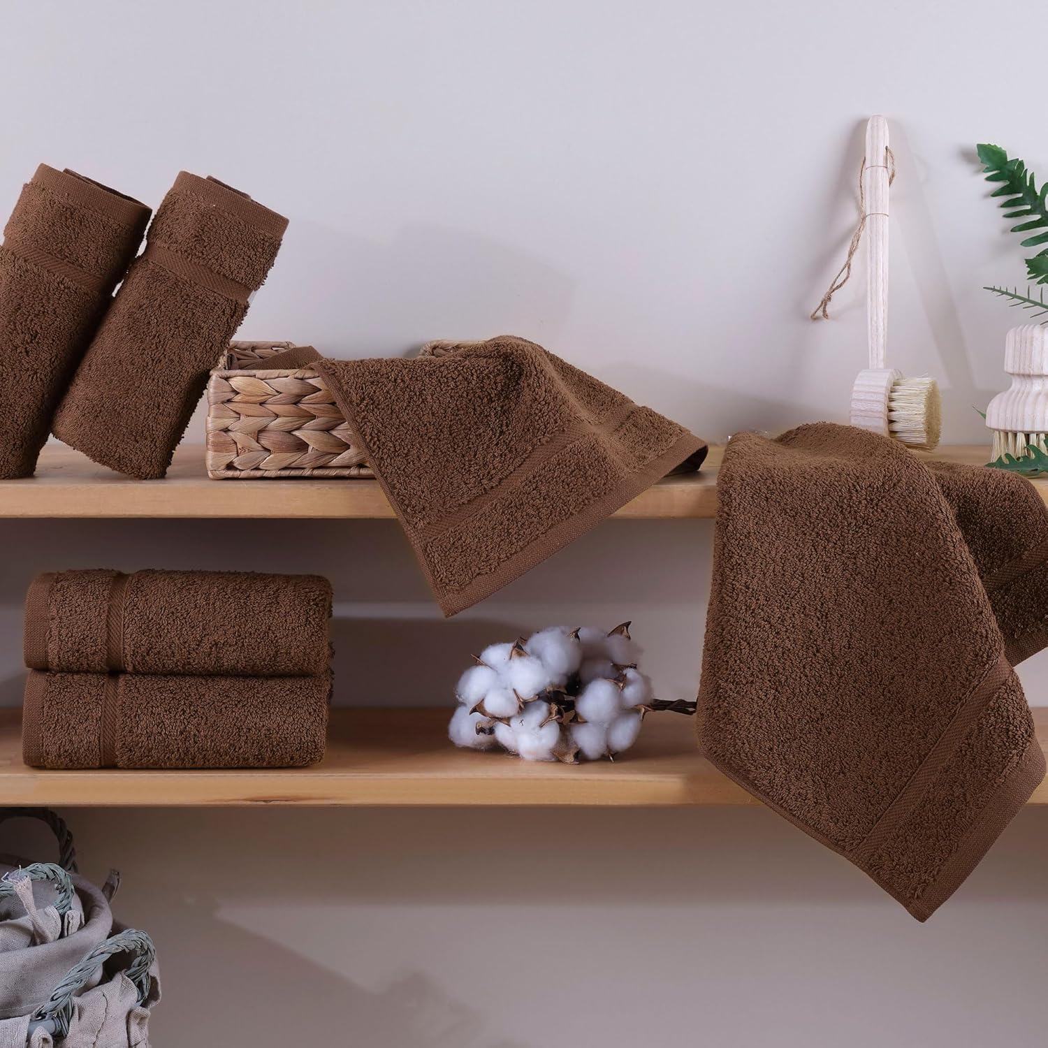 Hawmam Linen 13x13 Inch Face Towels - 12 Pack Brown Luxury Cotton