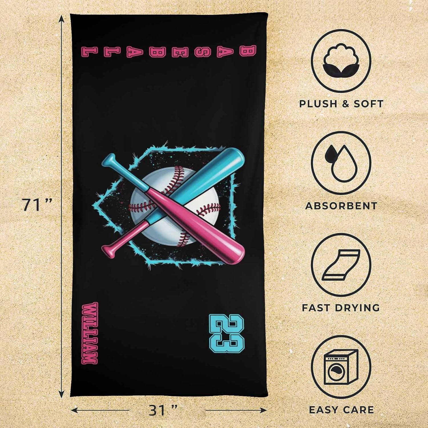 Personalized Beach Towels with Name for Boys Kids Quick Dry Team Gifts