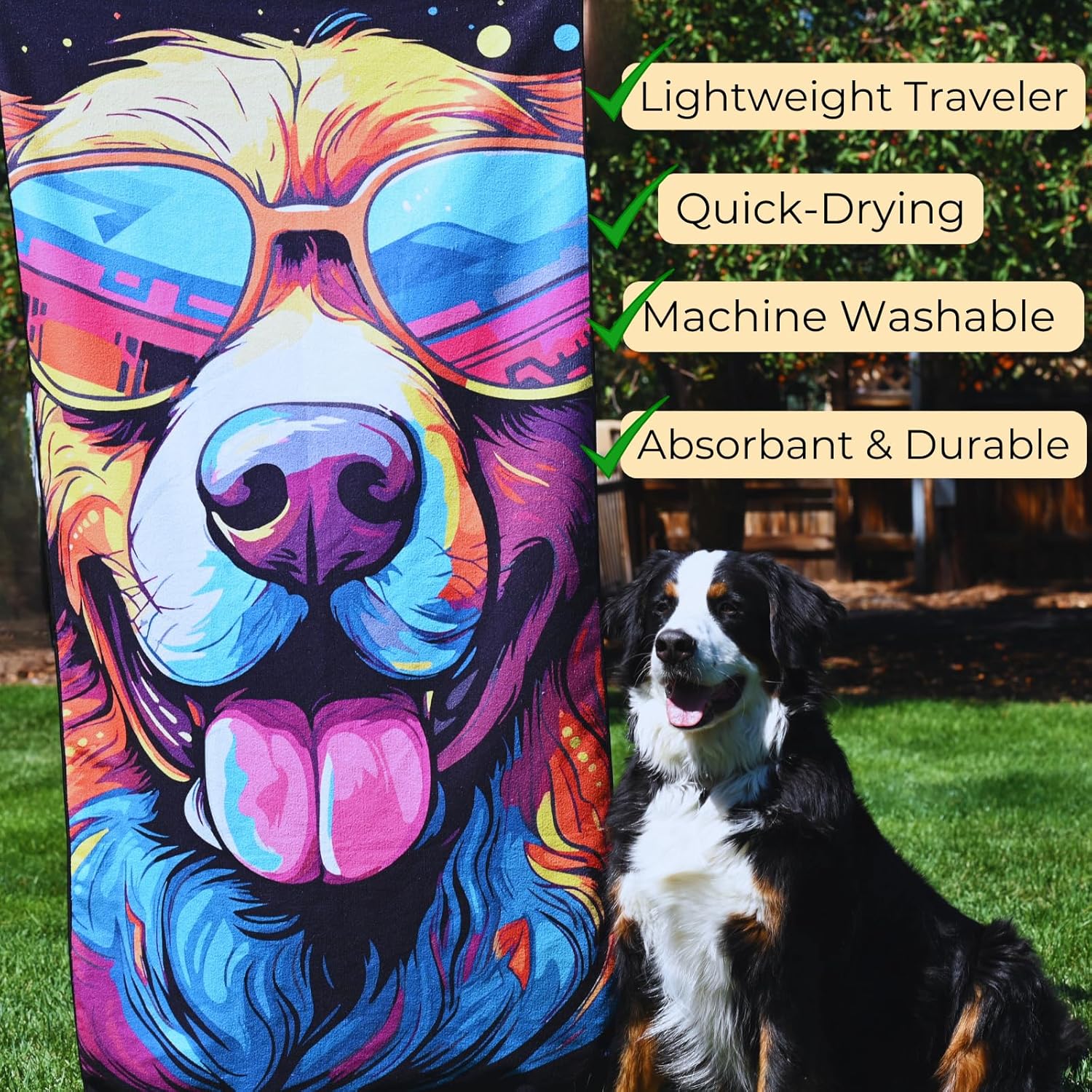 Microfiber Happy Dog in Sunglasses Beach Towel for All