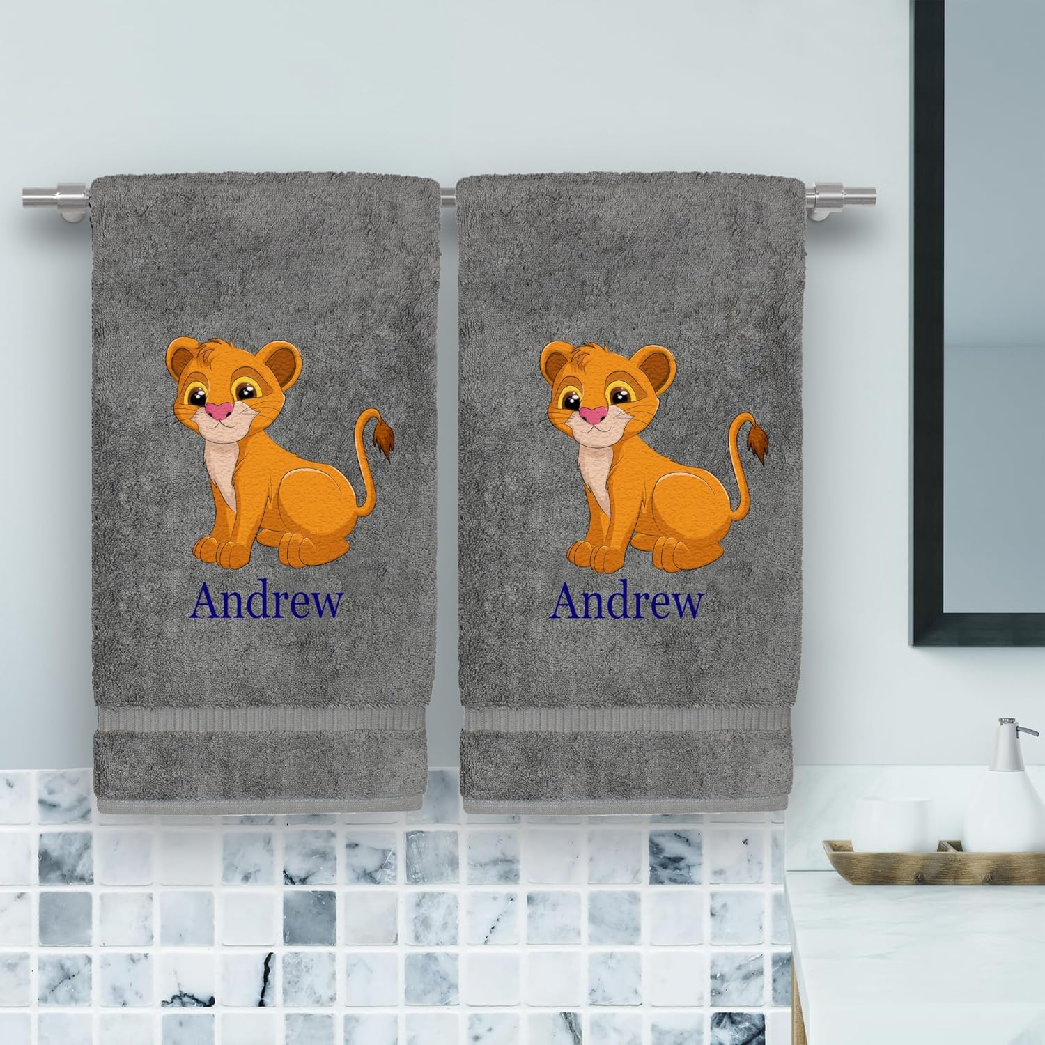 Personalized Kids Hand Towel Set with Animal Prints - 16x30 Inches 1
