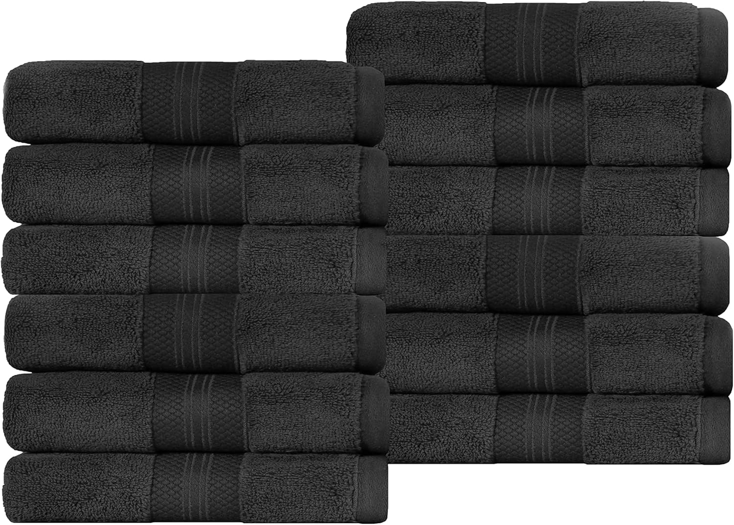 Superior Turkish Cotton 12-Piece Face Towel Set Black