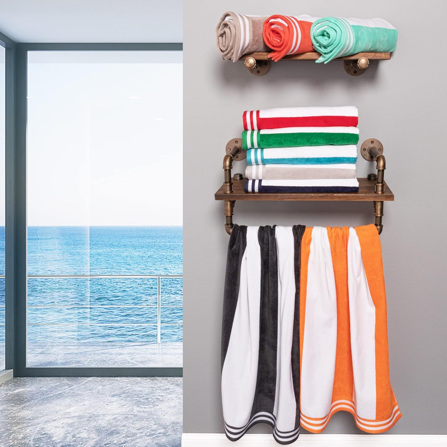 Superior Cotton Striped Beach Towels - Set of 2 Charcoal 1