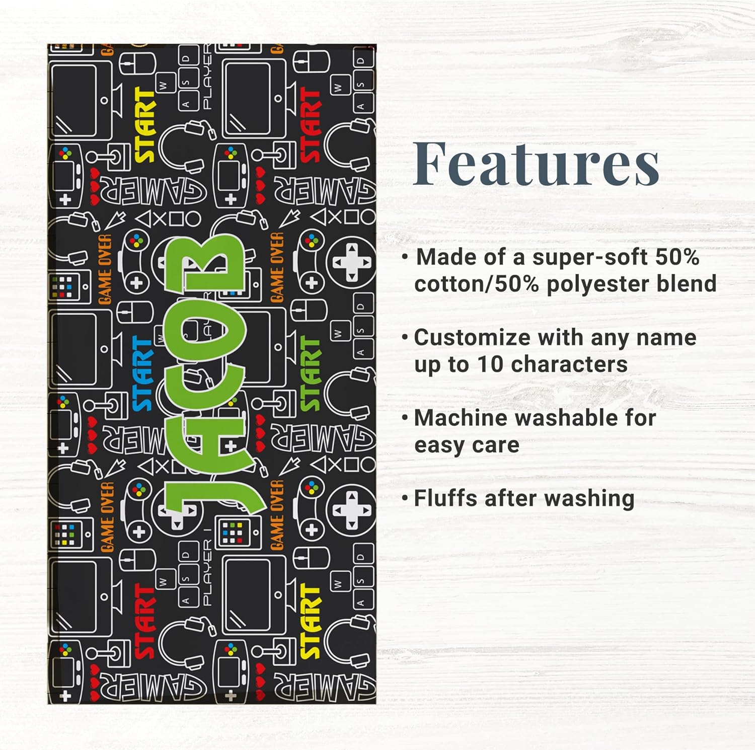 Personalized Beach Towel for Kids - Gamer Style