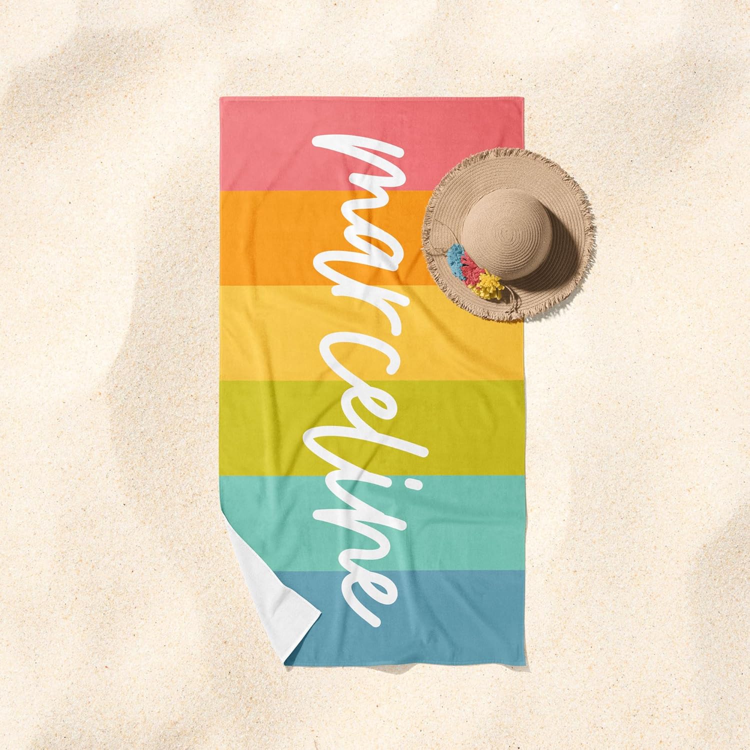 Hickory Hollow Designs Personalized Rainbow Beach Towels for Kids and Adults