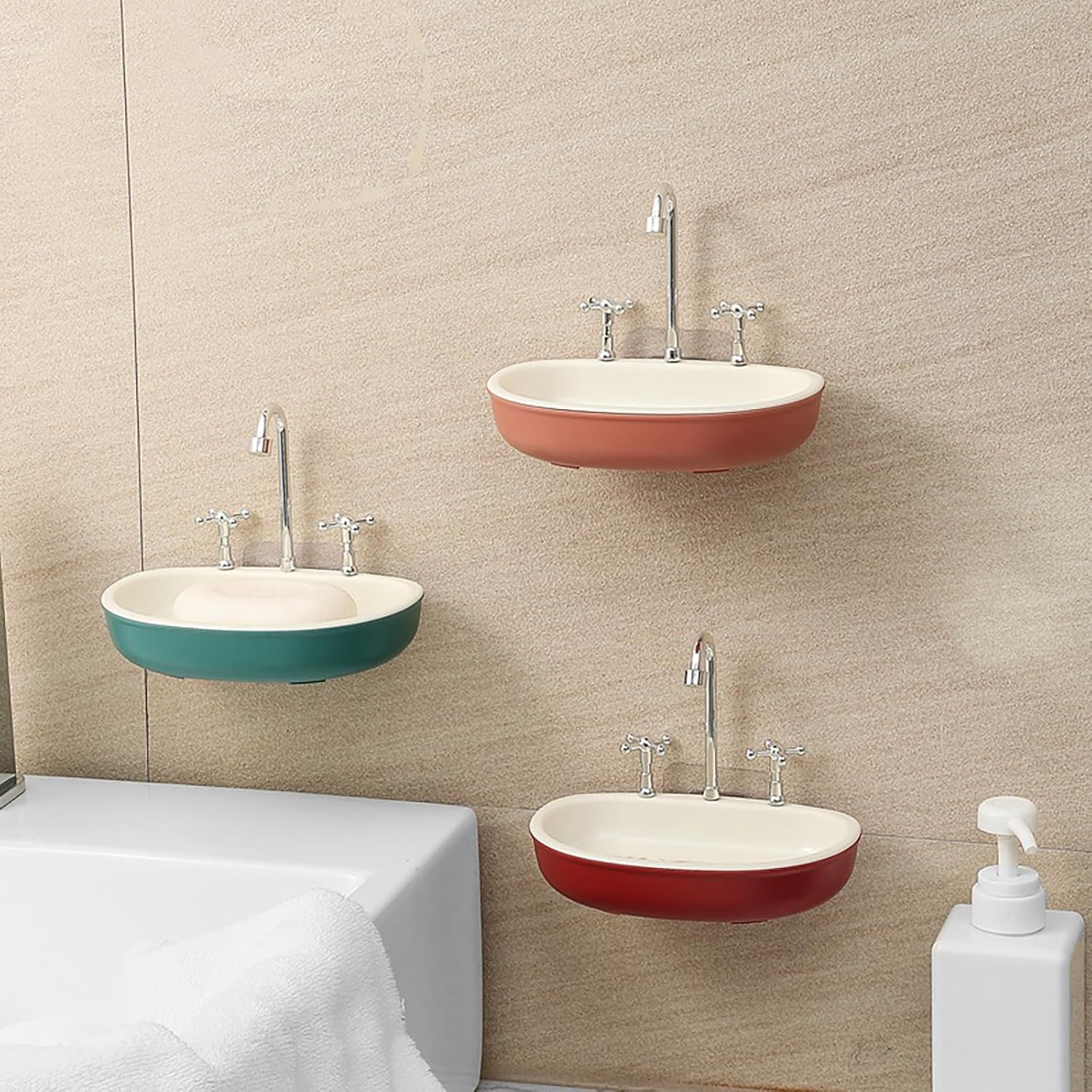 Foumiyfa 1pc Suction Cup Soap Dish - Durable Draining WhiteRed