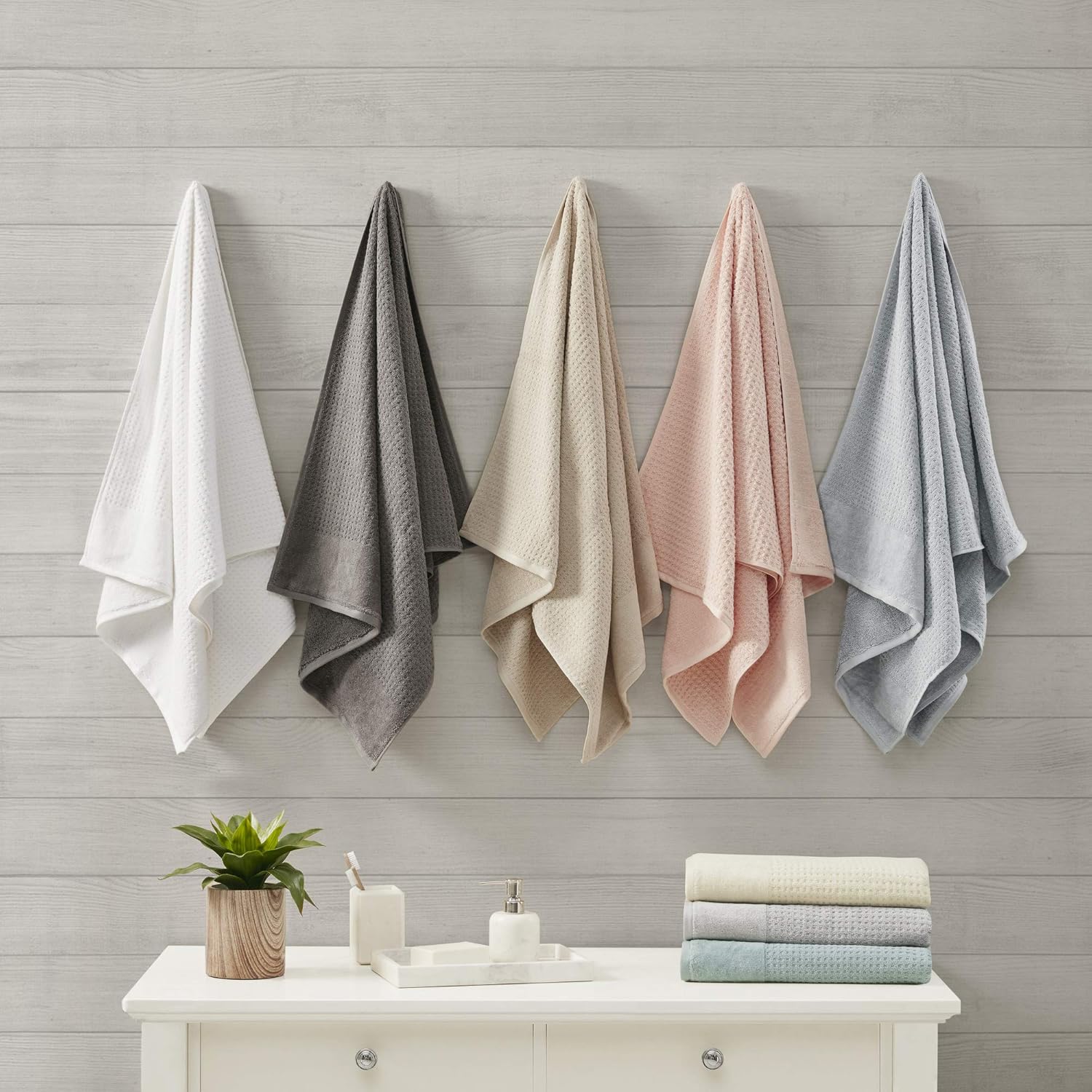 Madison Park Spa Waffle Cotton Towel Set 6 Piece Charcoal