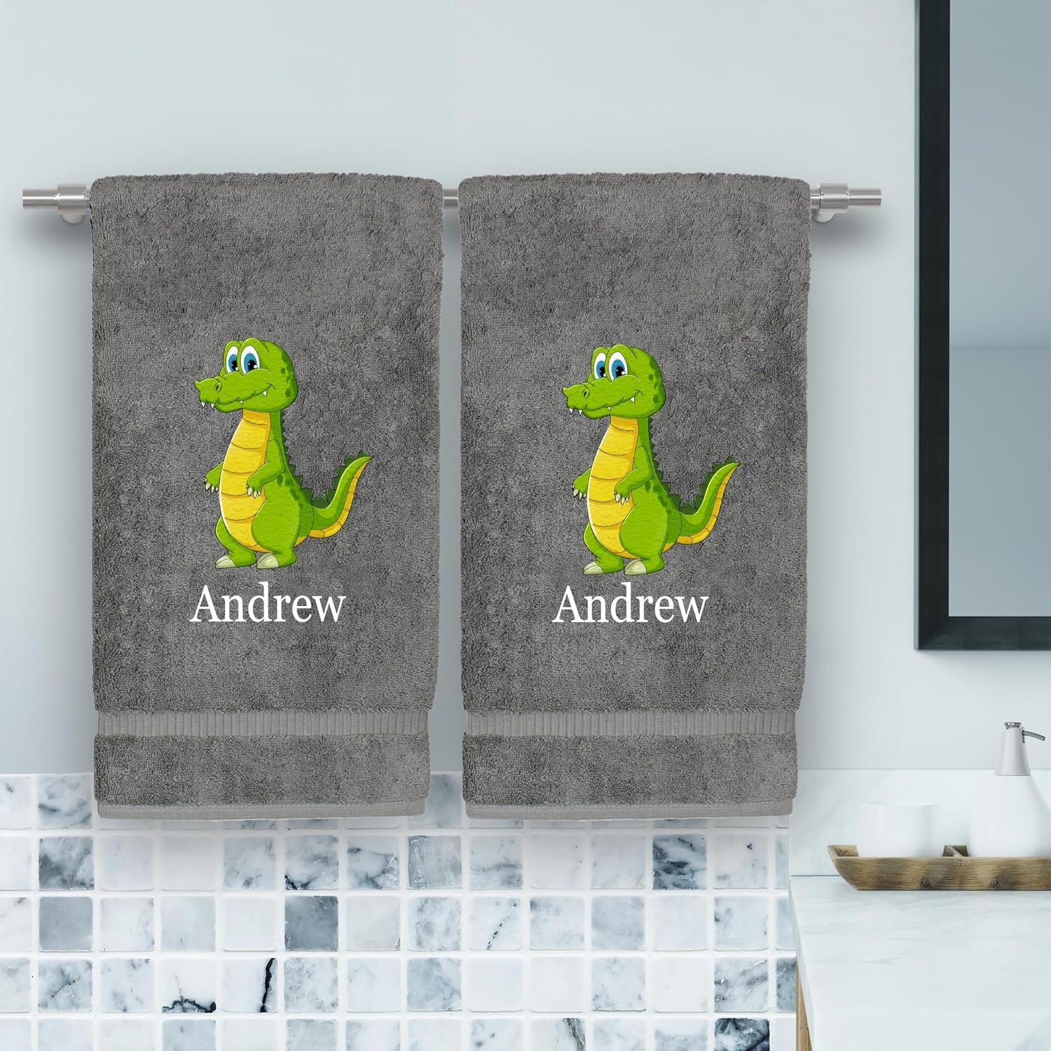 Personalized Kids Hand Towel Set with Animal Prints - 16x30 Inches 1