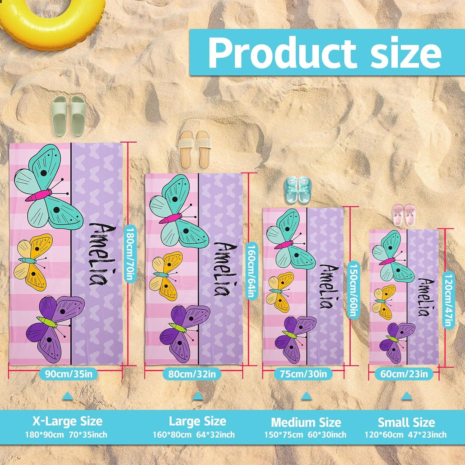 Personalized Beach Towels for Kids with Name Monogram
