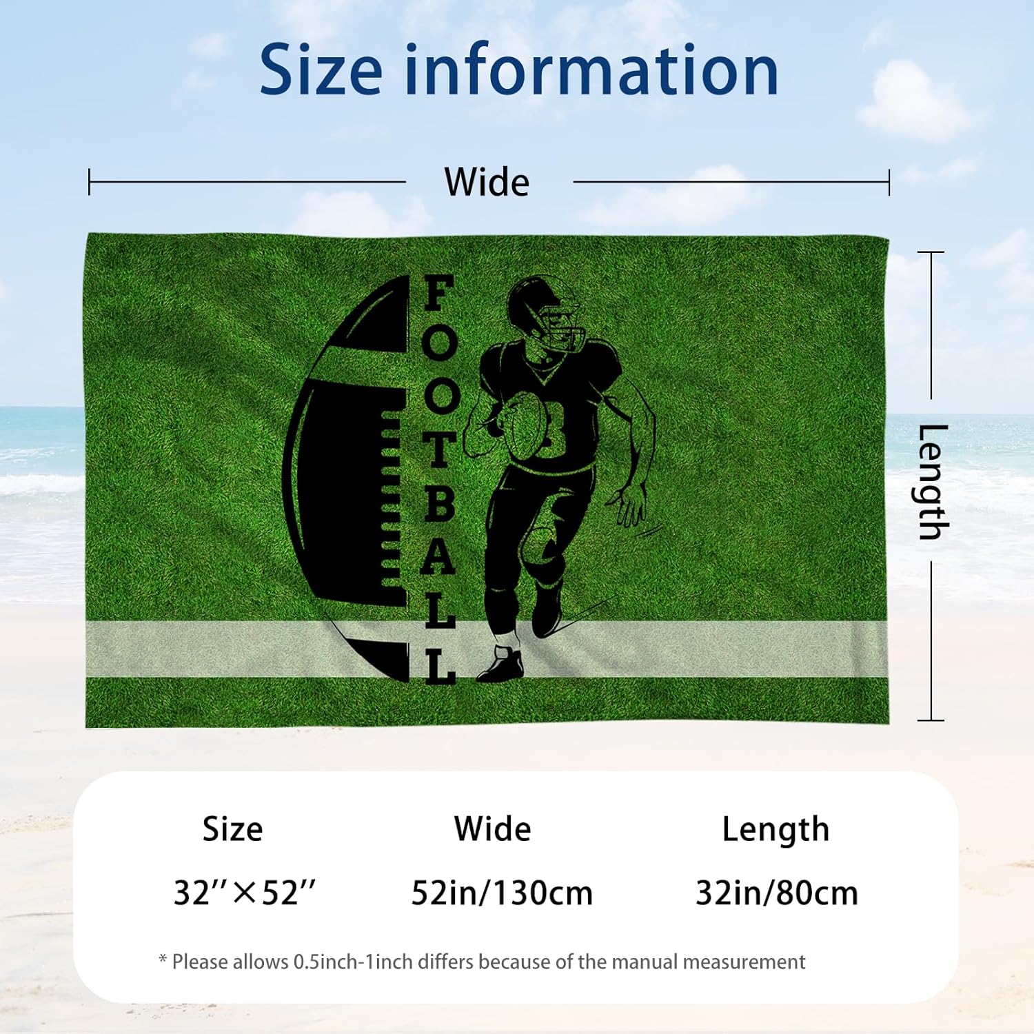 WZOMT Funny Football Towel - Green Black Rugby Design