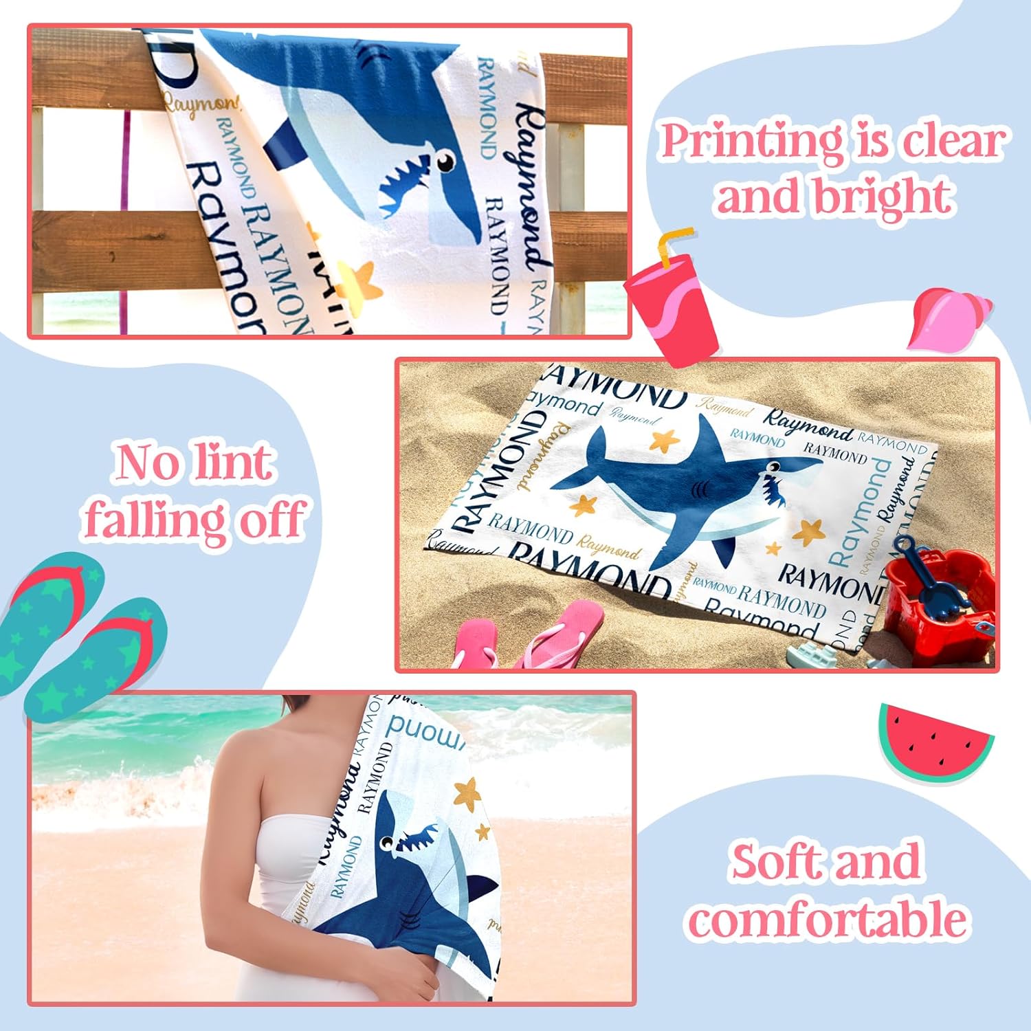 Personalized Beach Towel with Name - Shark Design