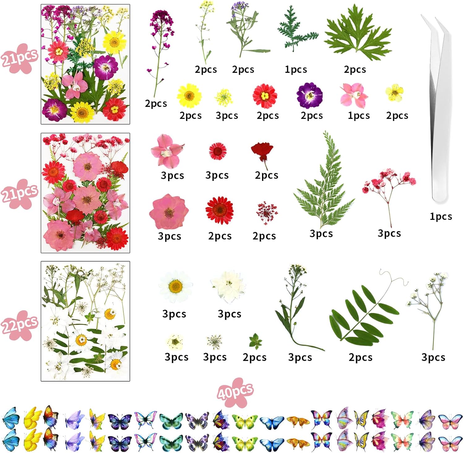 190 Pcs Dried Pressed Flowers for Resin Crafts 1