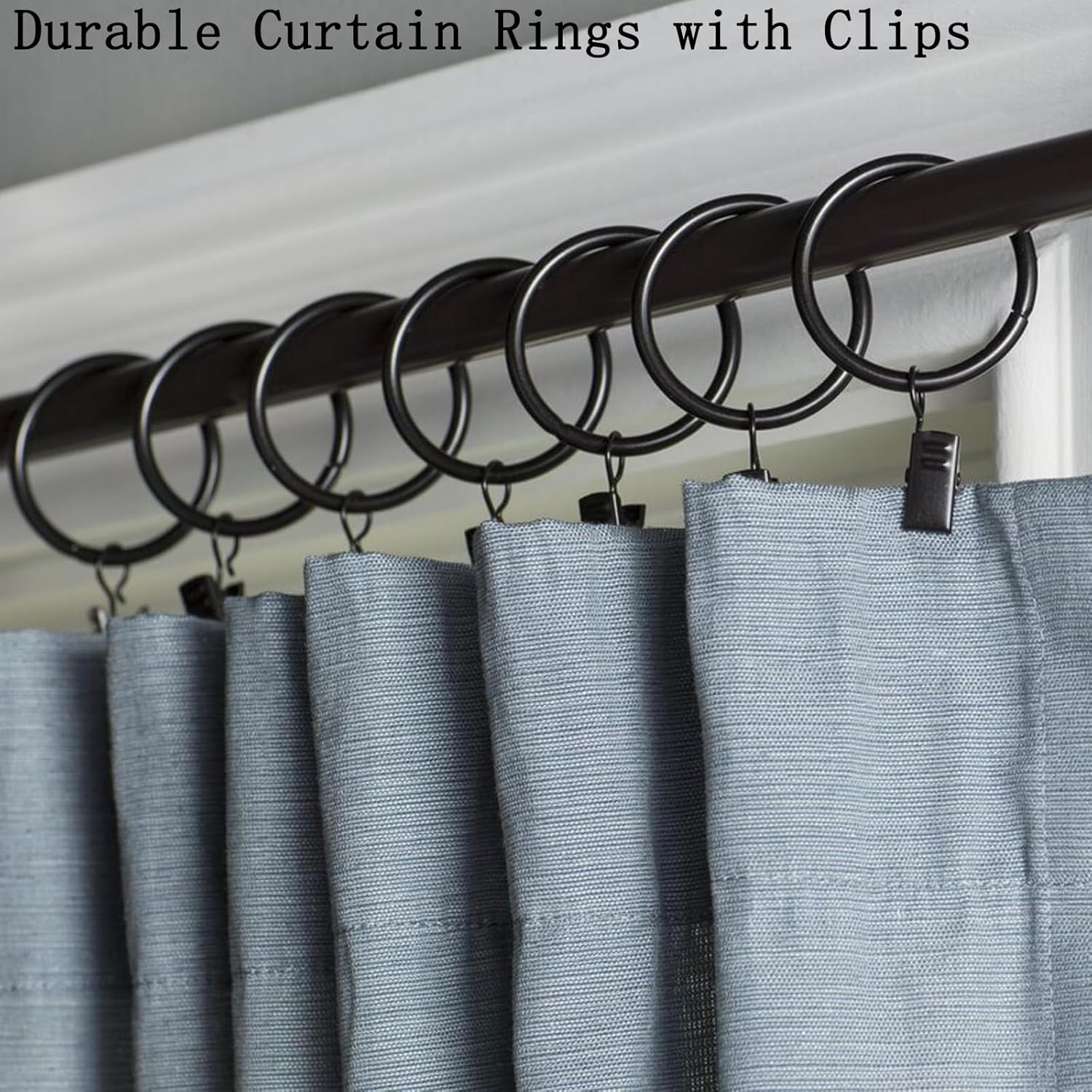 Azmoncy 16 Pack Black Curtain Clips with Rings