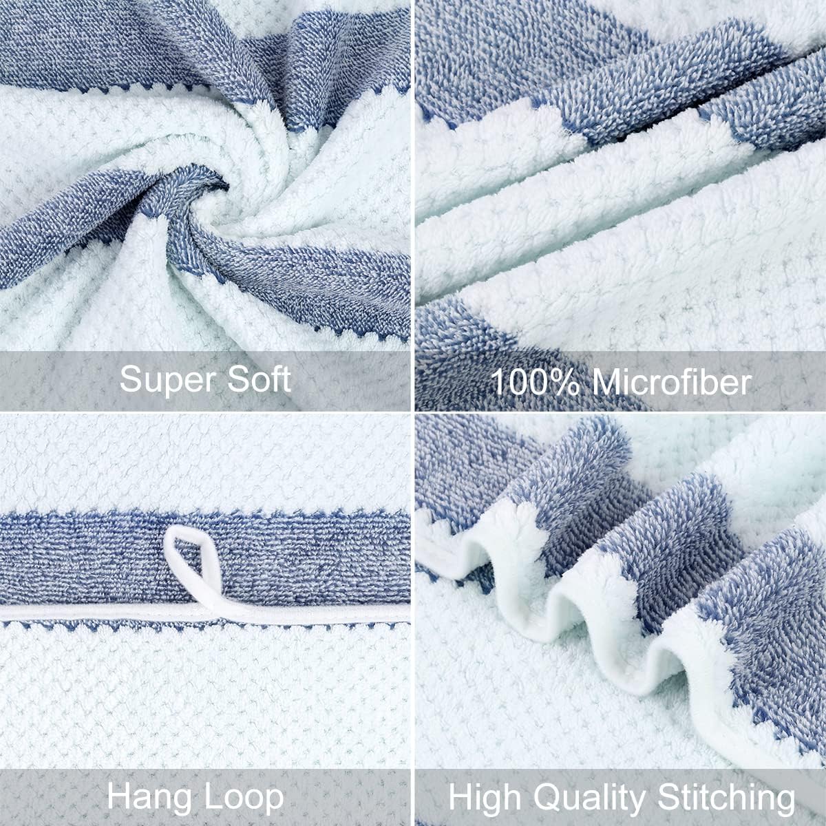 JML Microfiber Bath Towels 2 Pack 30x60 Waffle Stripe Royal Blue