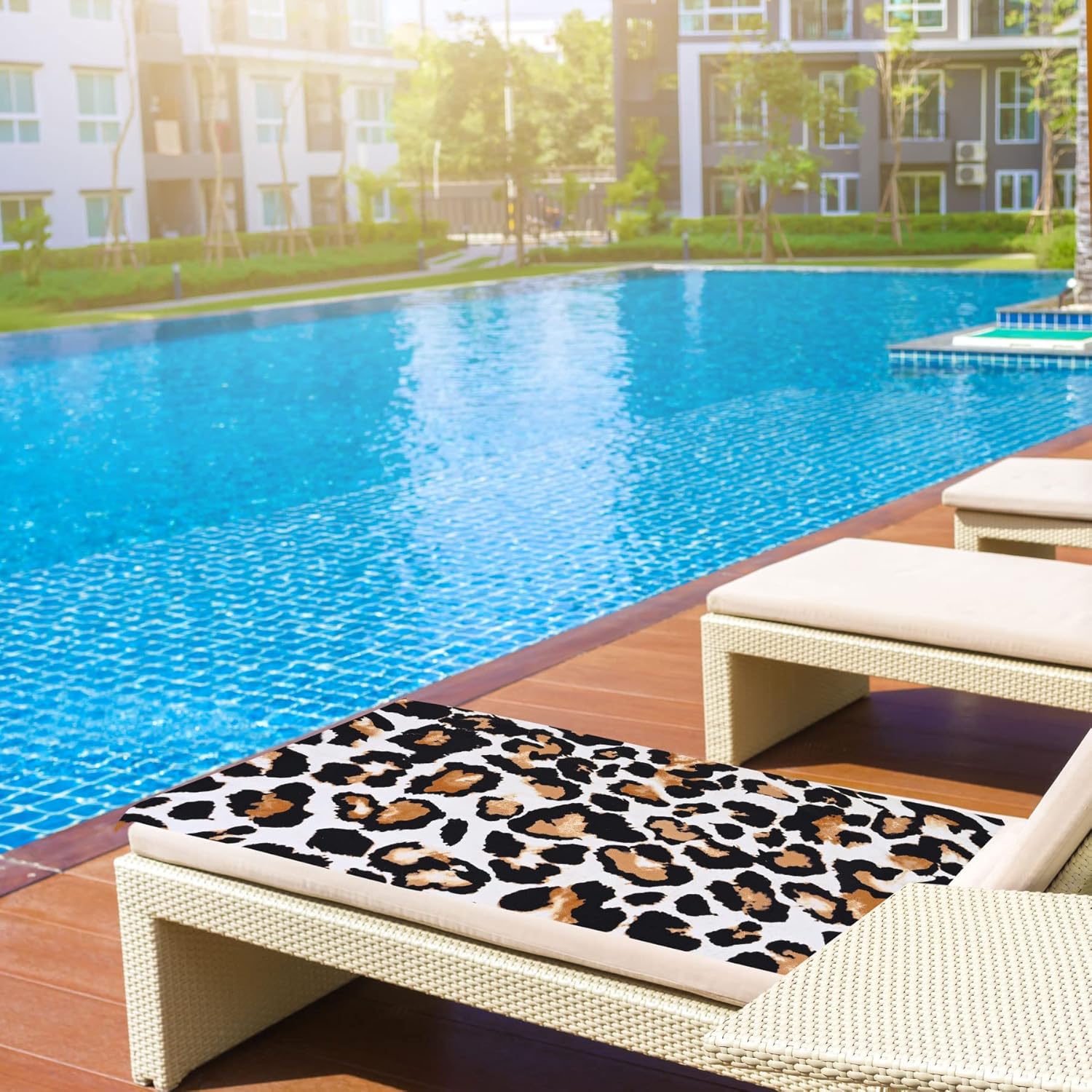 LIVILAN Leopard Print Beach Towel 24x48 Microfiber Lightweight Quick Dry Sand Proof