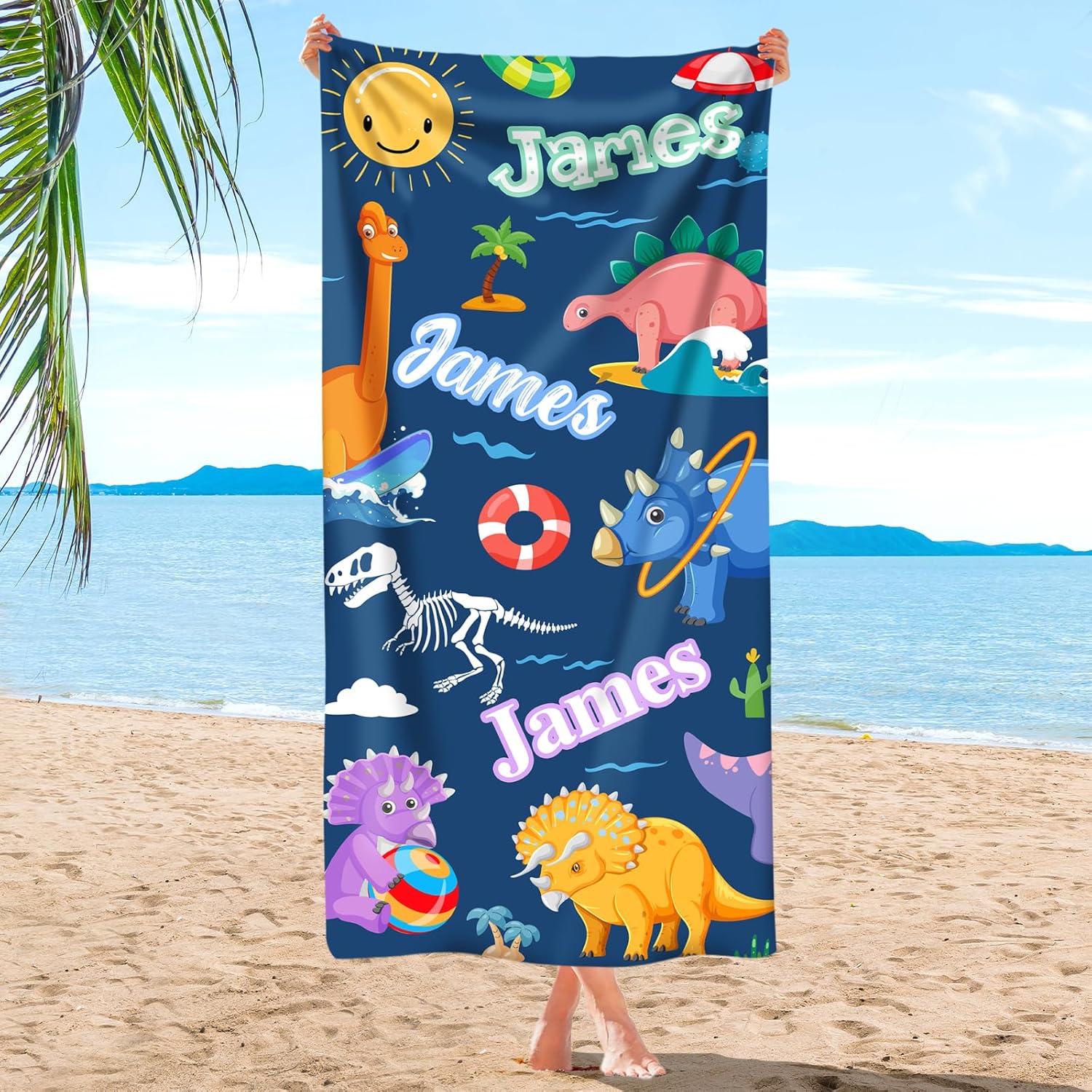 Personalized Beach Towel with Name for Kids and Adults