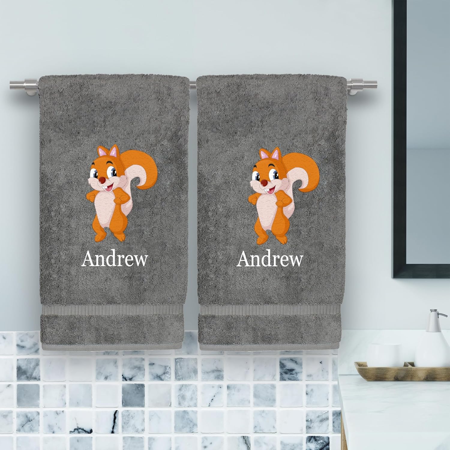 Personalized Kids Hand Towel Set with Animal Prints - 16x30 Inches 1