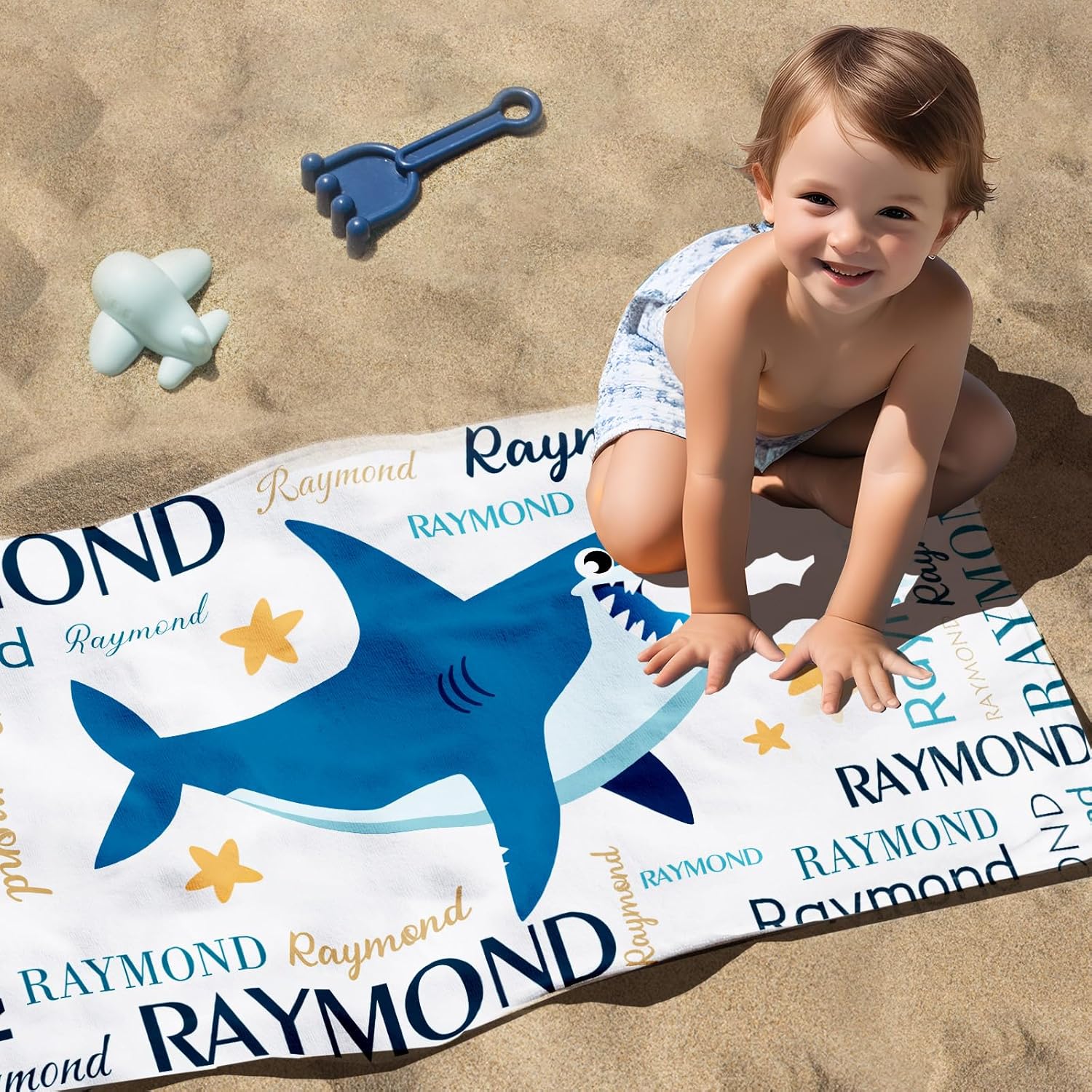 Personalized Beach Towel with Name - Shark Design