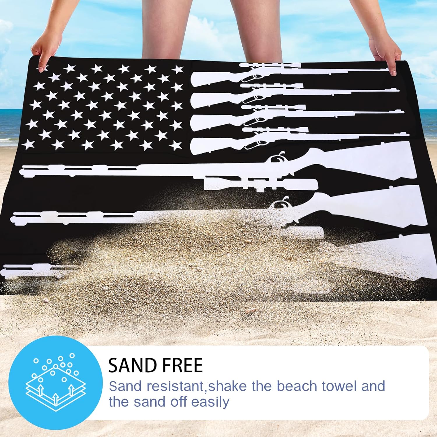 WZOMT Funny Flag Beach Towel - Microfiber Patriotic Blanket