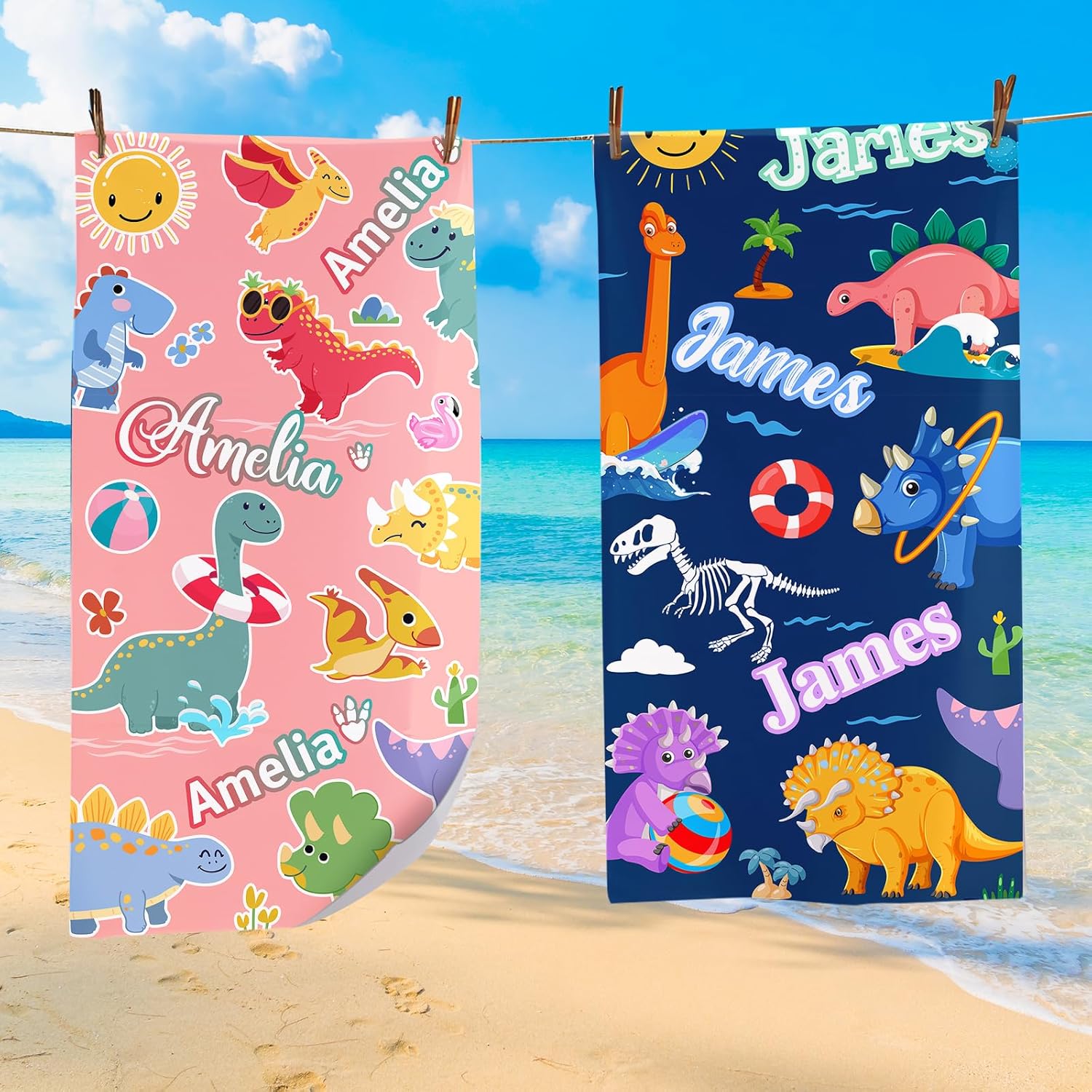 Personalized Beach Towel with Name for Kids and Adults