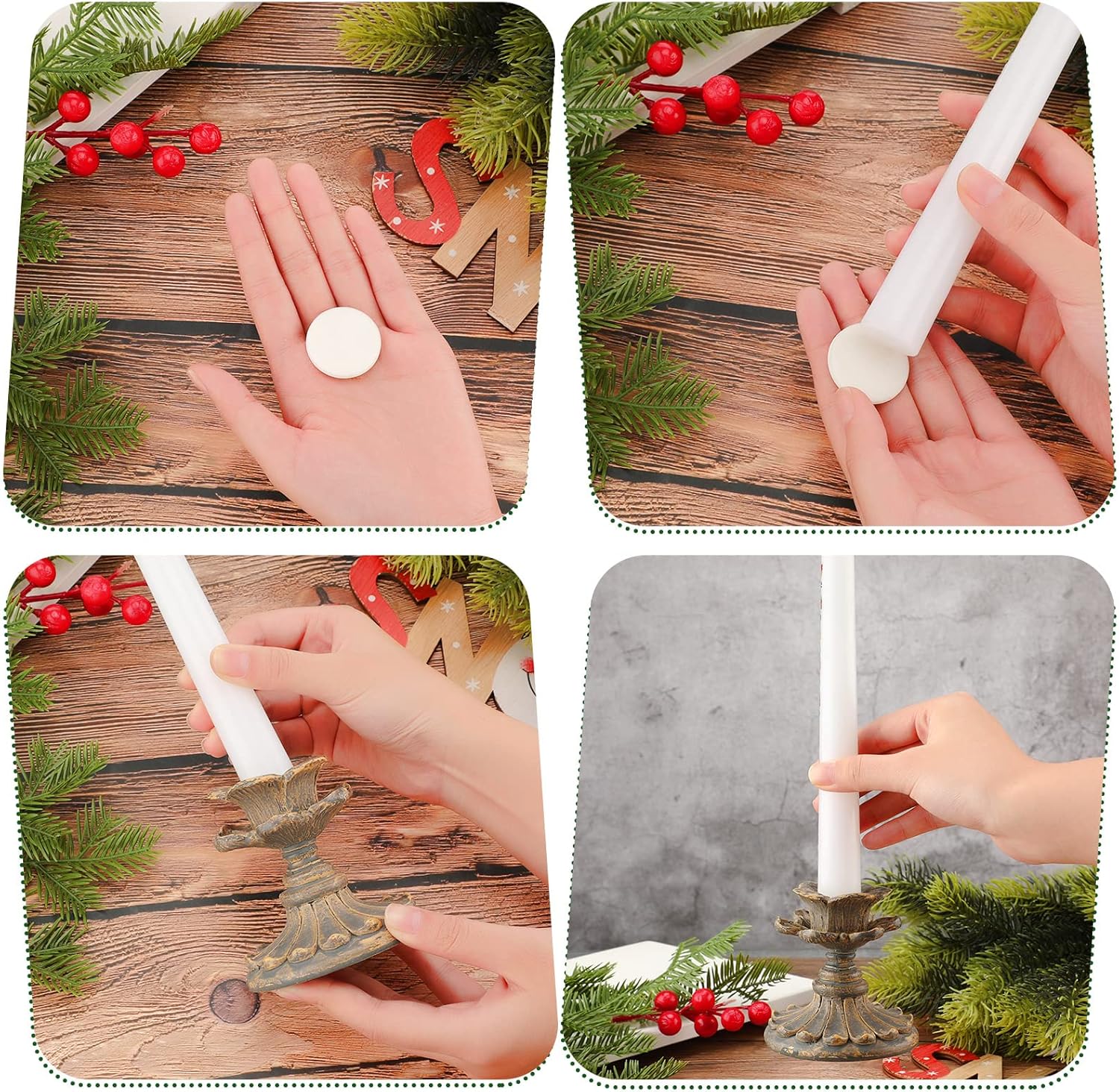 Geyee 12 Pcs Taper Candle Grips Adhesive Holder