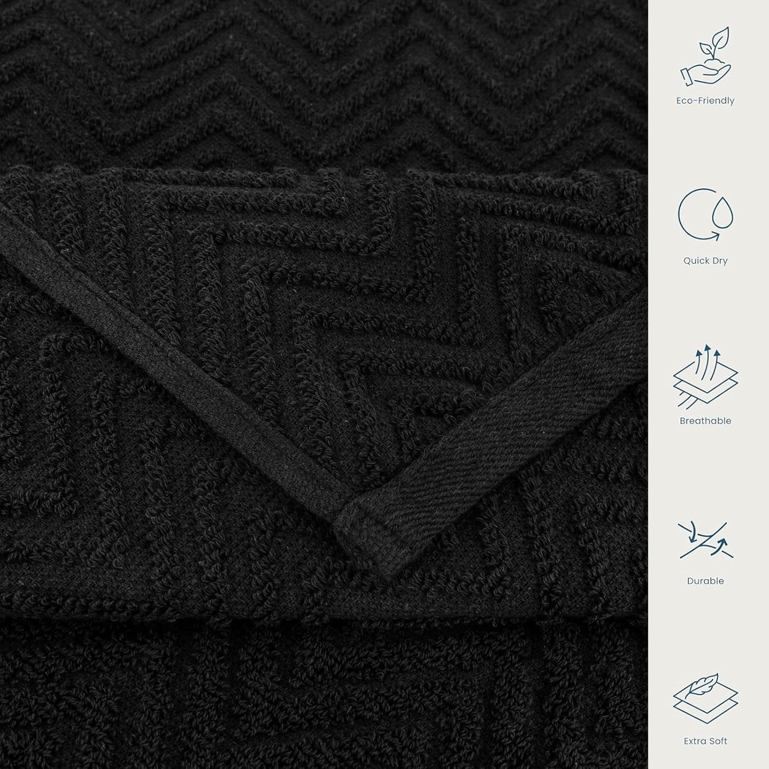 CASA COPENHAGEN 6-Piece Wave Textured Bath Towel Set - Black 1