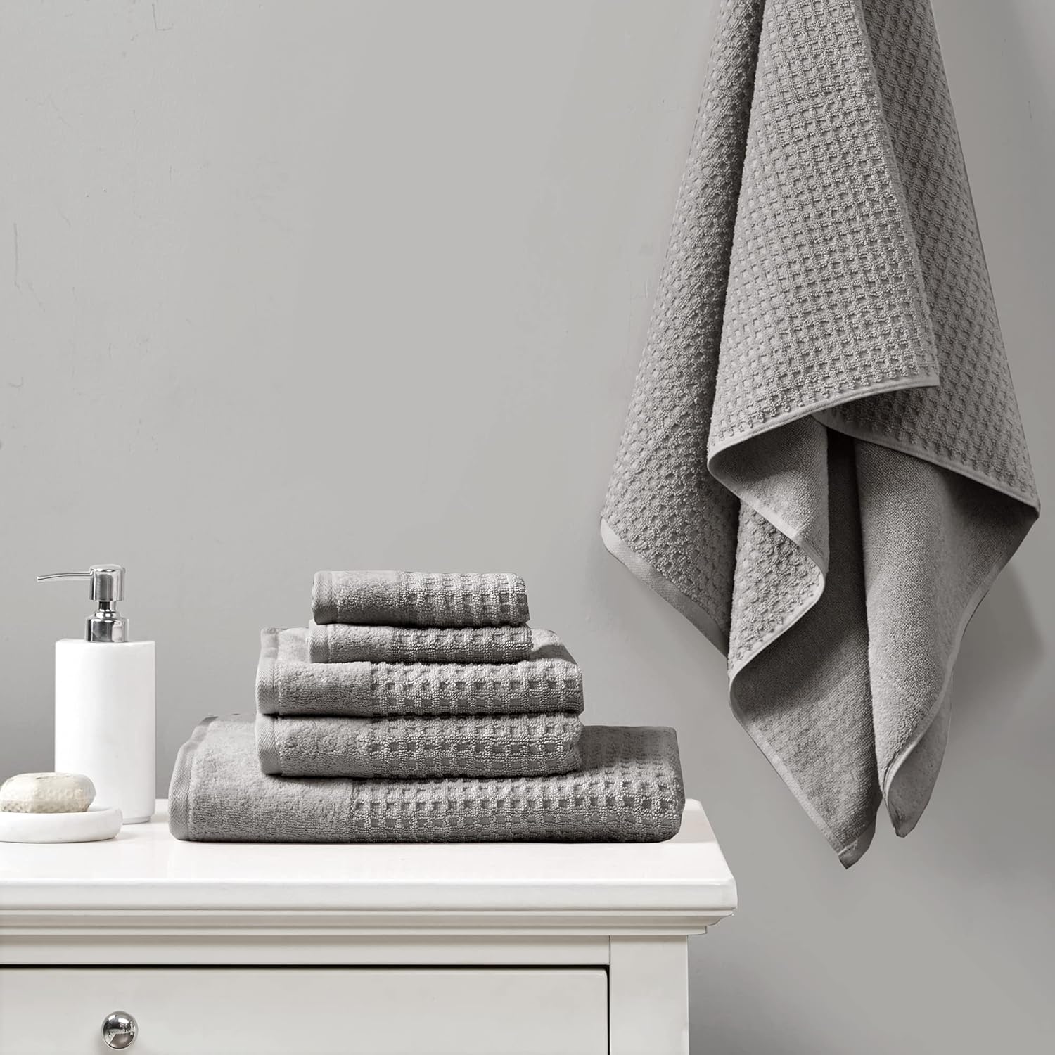 Madison Park Spa Waffle Cotton Towel Set 6 Piece Charcoal