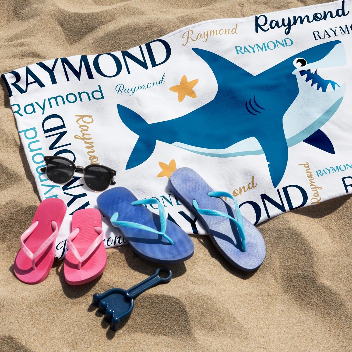 Personalized Beach Towel with Name - Shark Design