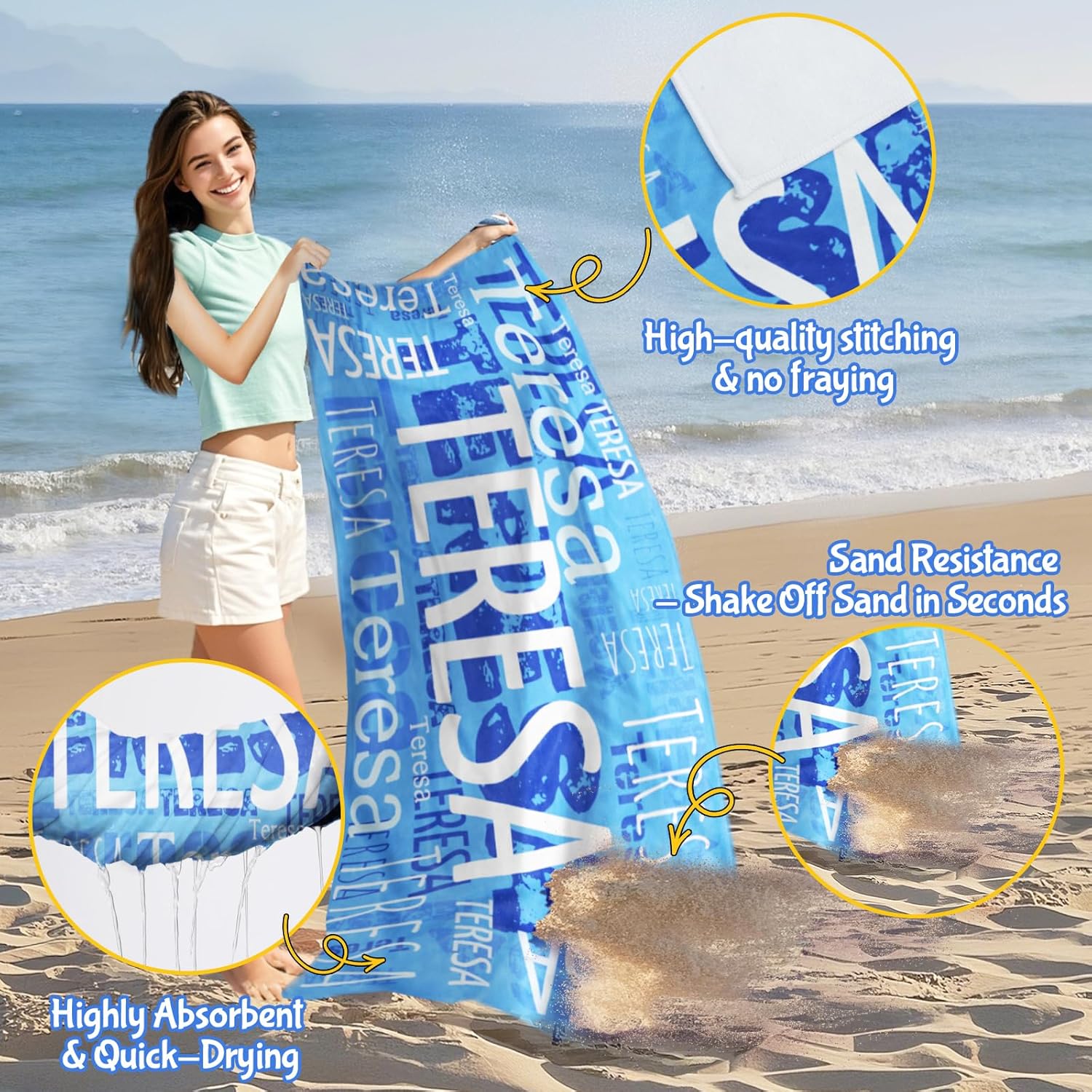 Bemaystar Personalized Beach Towels with Names - Custom for Adults Kids