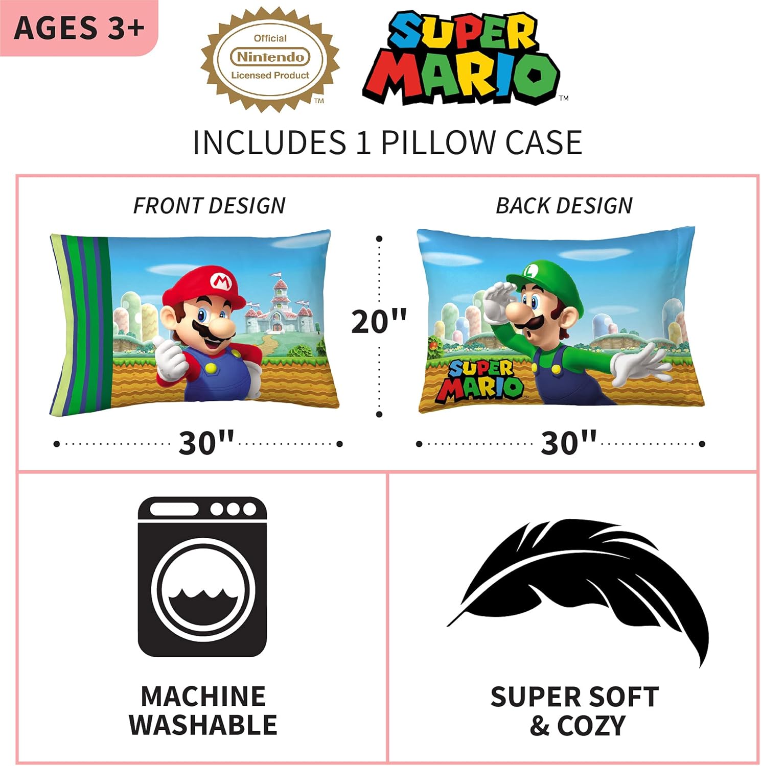 Franco Super Mario Cotton Towel Microfiber Pillowcase Set