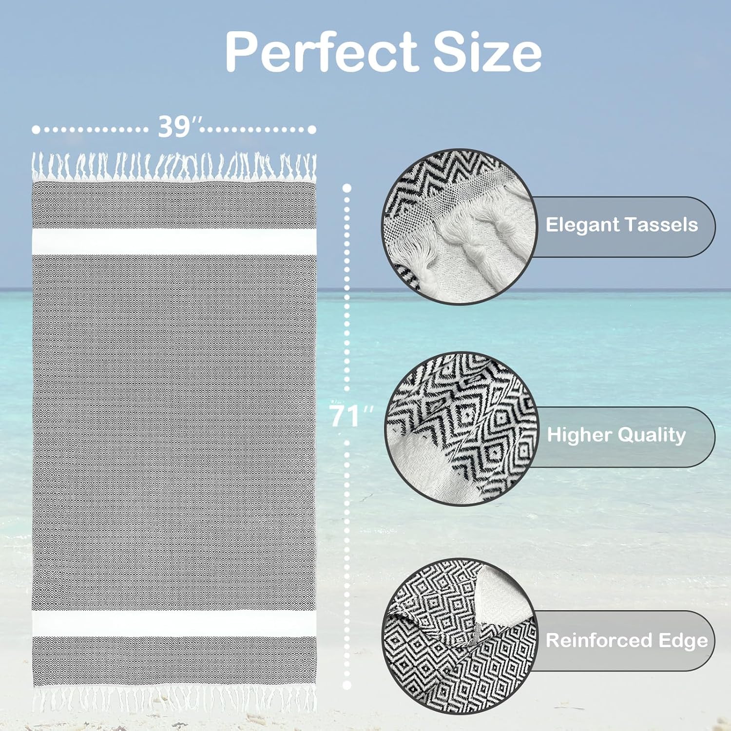 WEDPLAN Turkish Beach Towels - Soft Quick Dry Light Grey