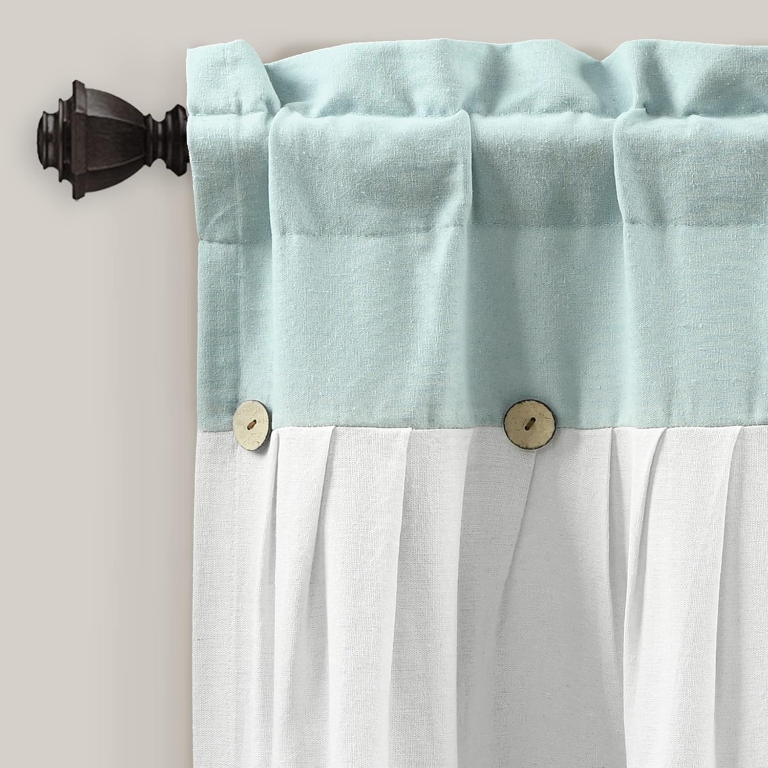 Lush Decor Linen Button Farmhouse Valance 52x18 Blue White