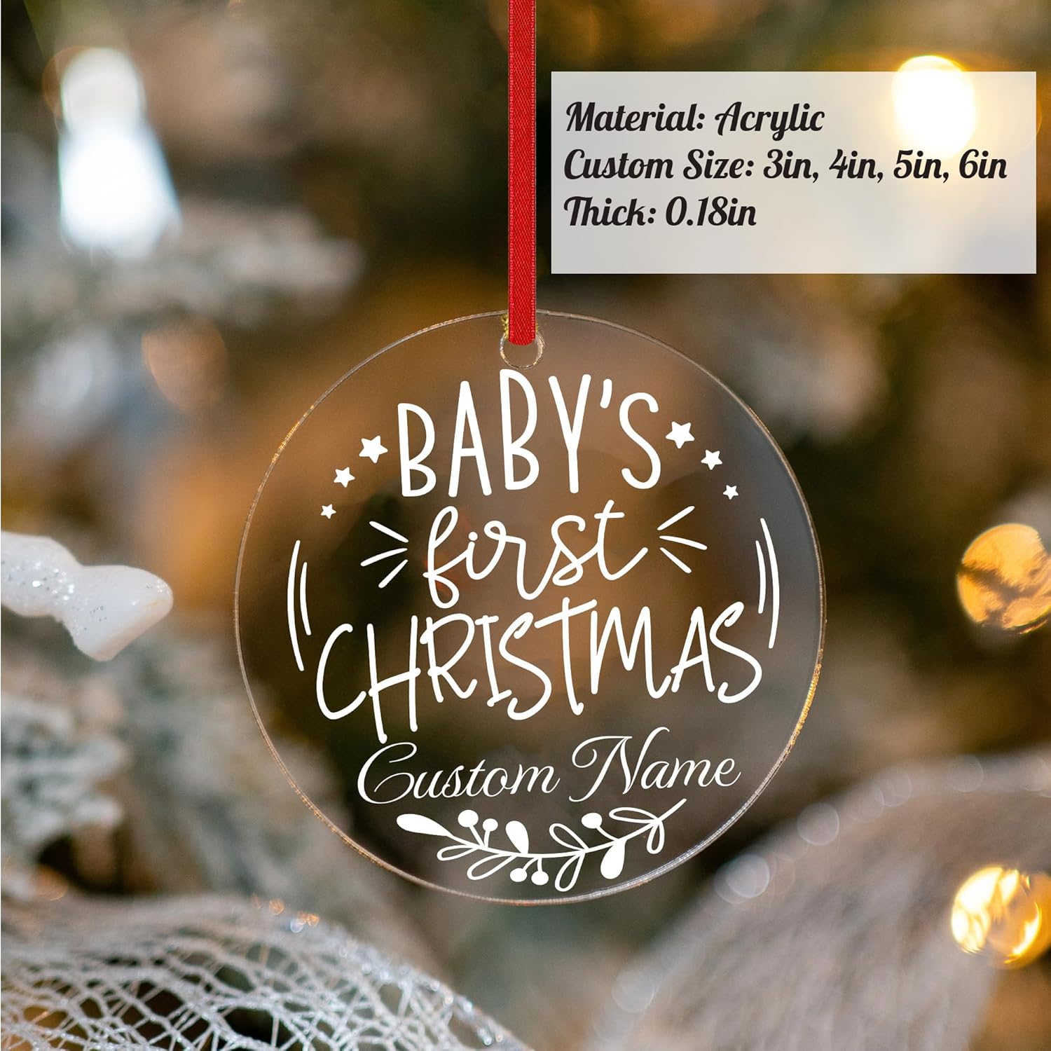 Personalized Babys First Christmas Acrylic Ornament for Boy or Girl