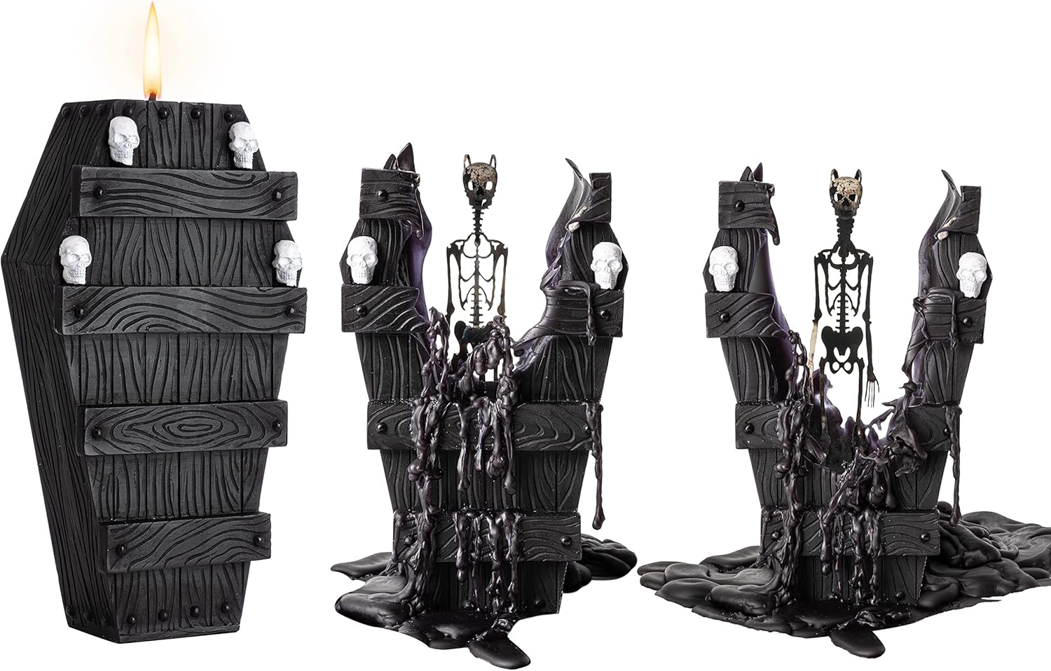 GUTE Skull Candle with Coffin Skeleton 7x5 Inches