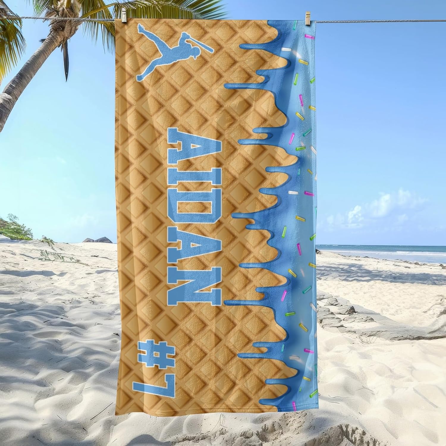 Personalized Ice Cream Drip Baseball Beach Towel with Names