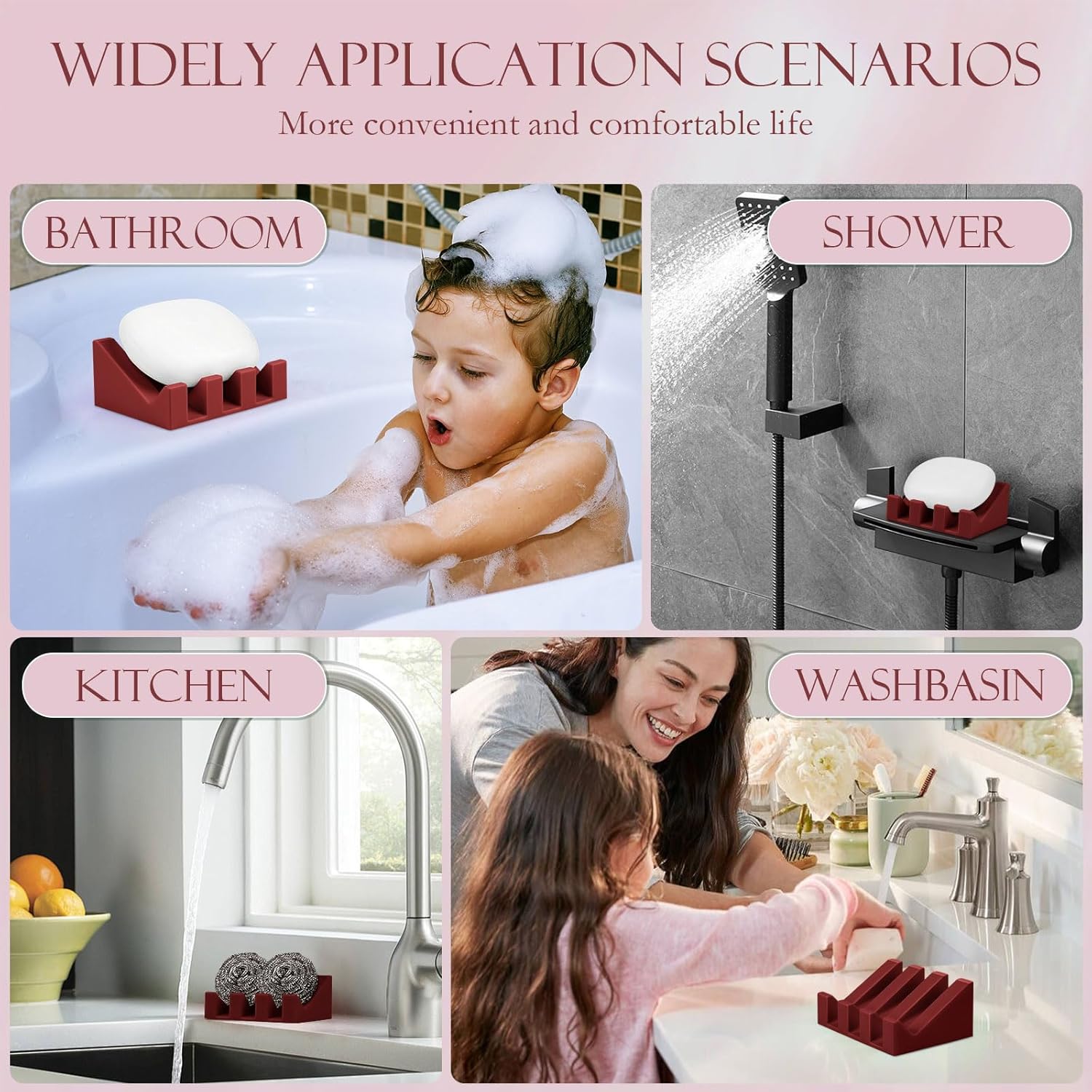 SAISN Silicone Soap Dish 2 Pack Non-Slip Self Draining