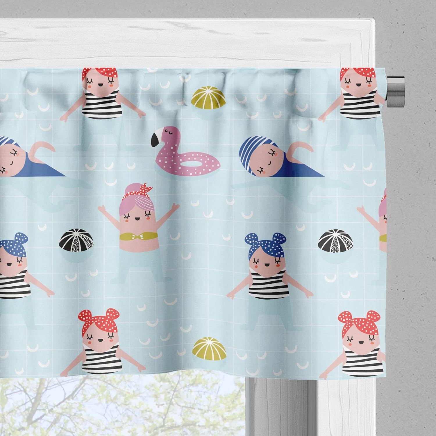 Ambesonne Summer Valance Tier Curtain 3 pcs Set
