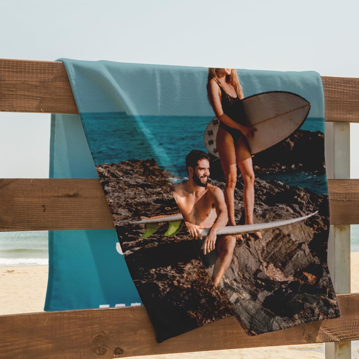 Personalized Photo Beach Towel with Name - Style 040