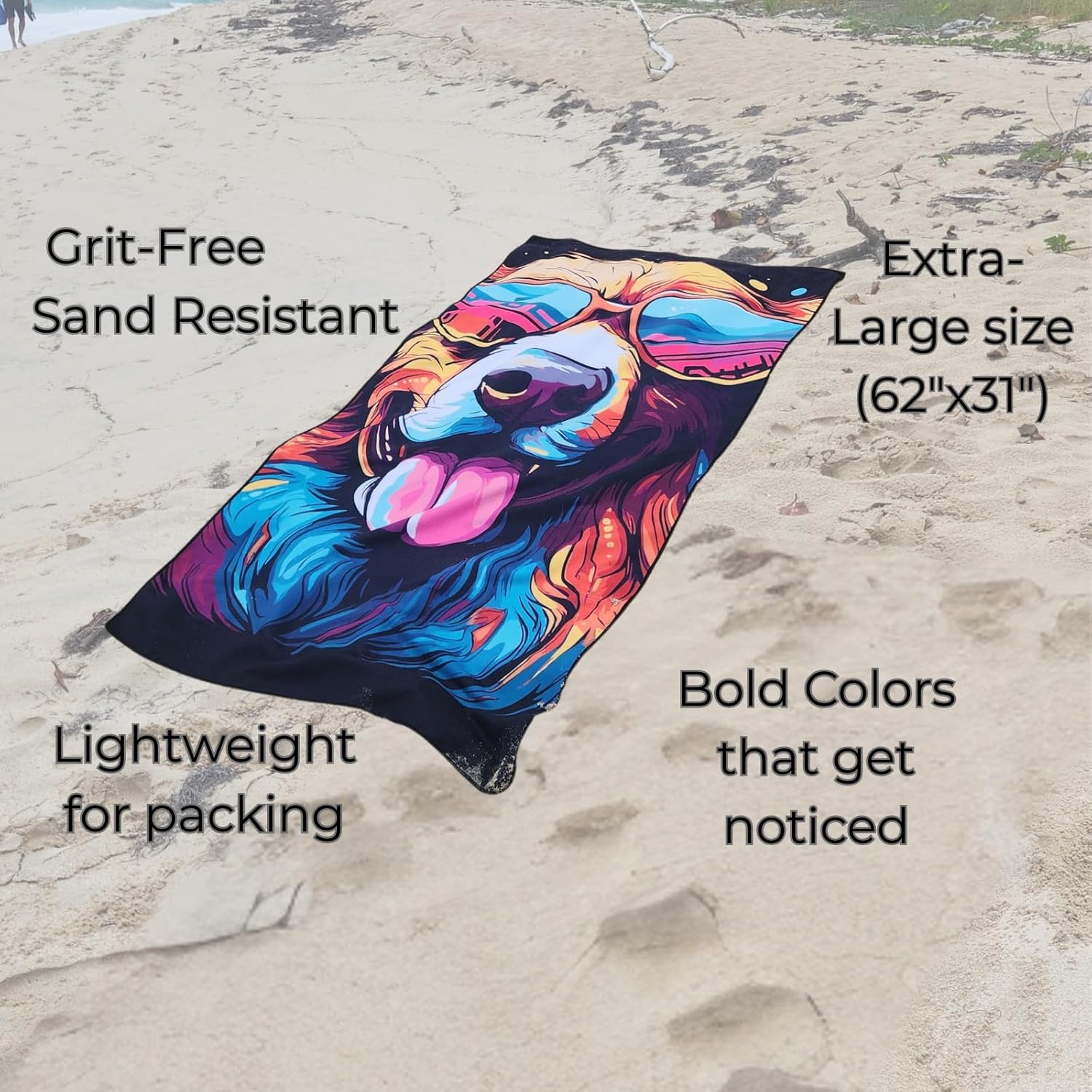 Microfiber Happy Dog in Sunglasses Beach Towel for All