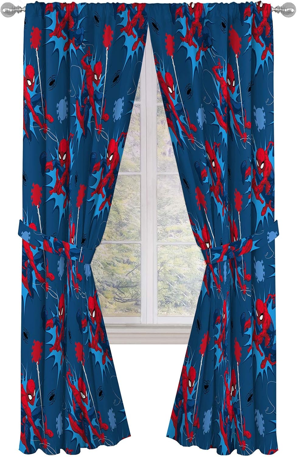 Jay Franco Kids Window Drapes - Spiderman Blue 84 Inch Set