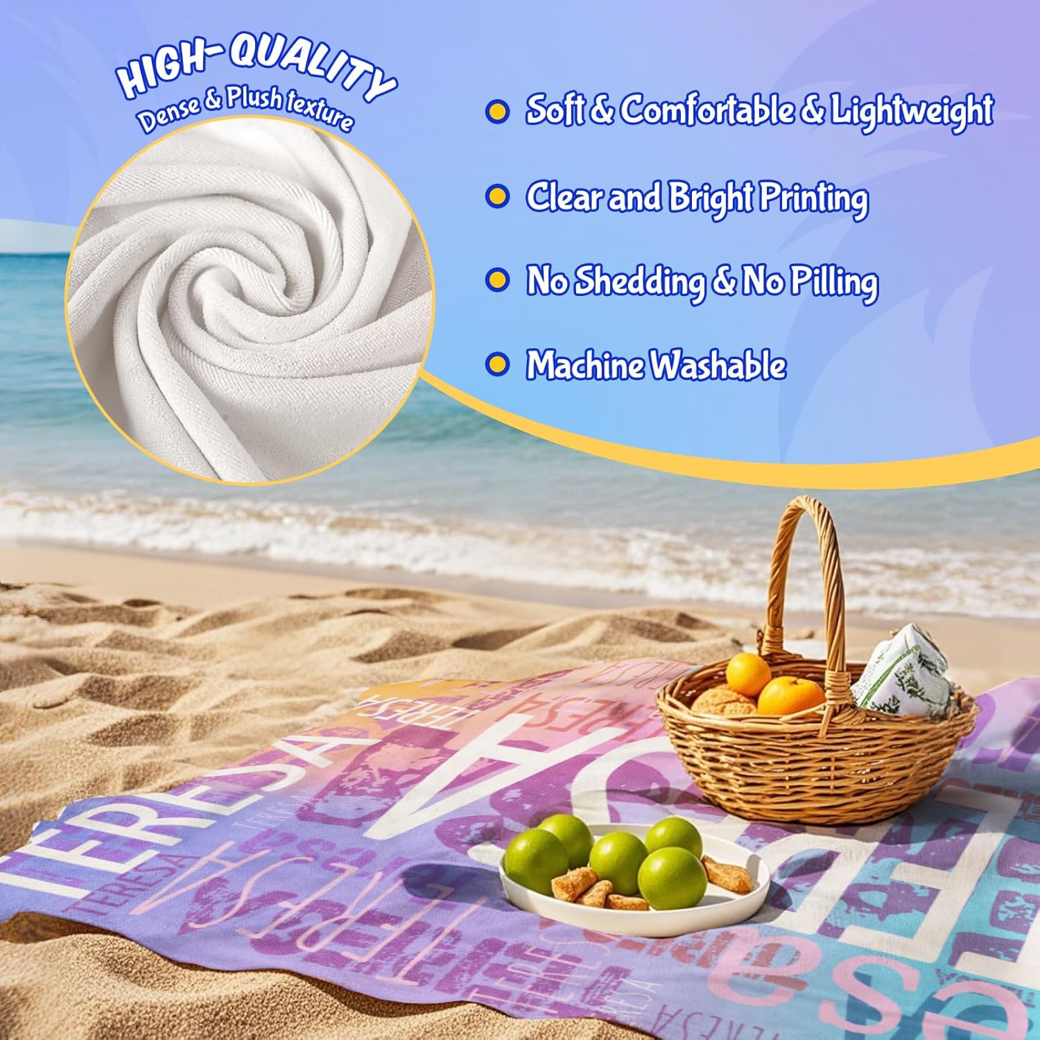 Bemaystar Personalized Beach Towels with Names - Custom for Adults Kids