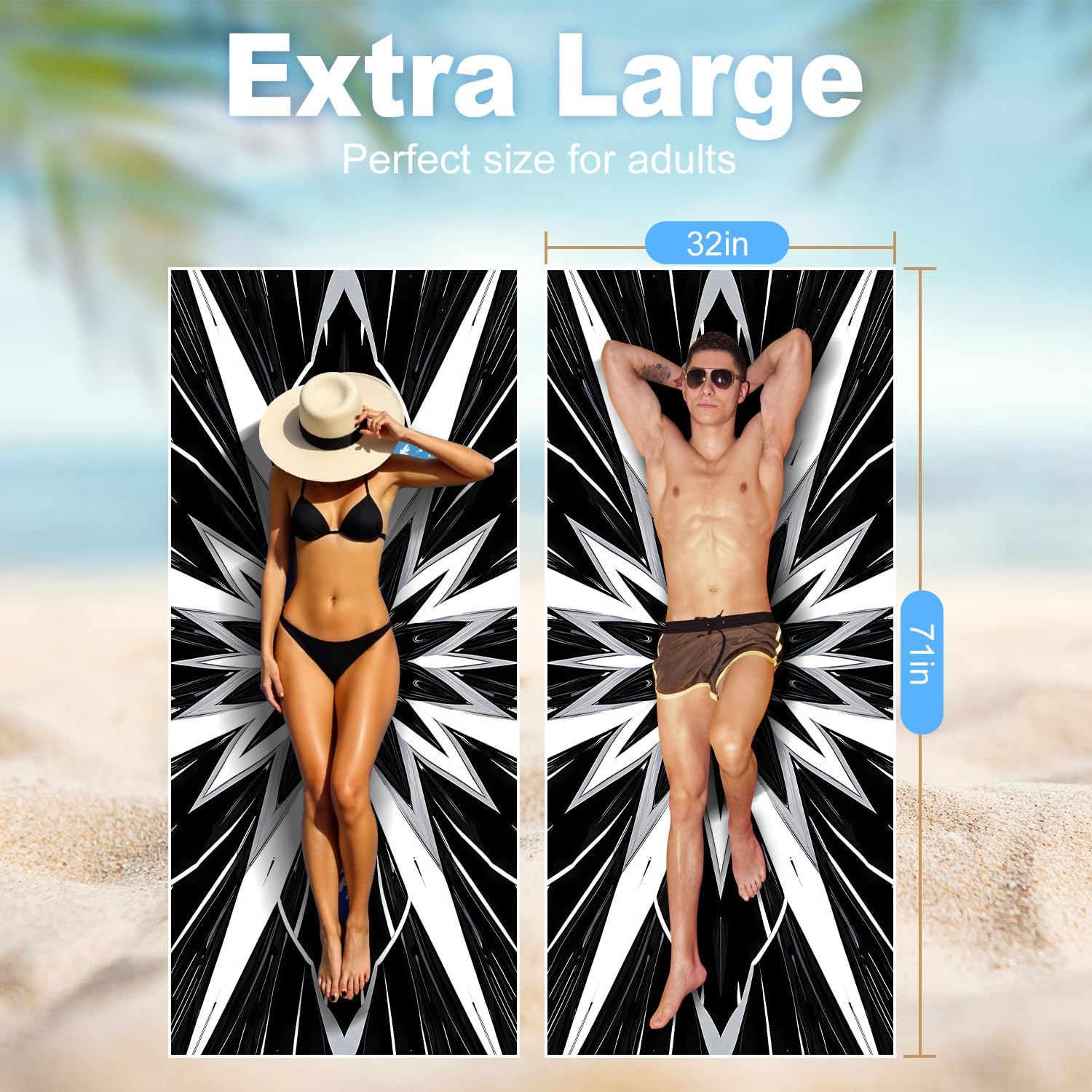 THISFIND Microfiber Beach Towel 71x32 Extra Large Quick Dry Sand Free
