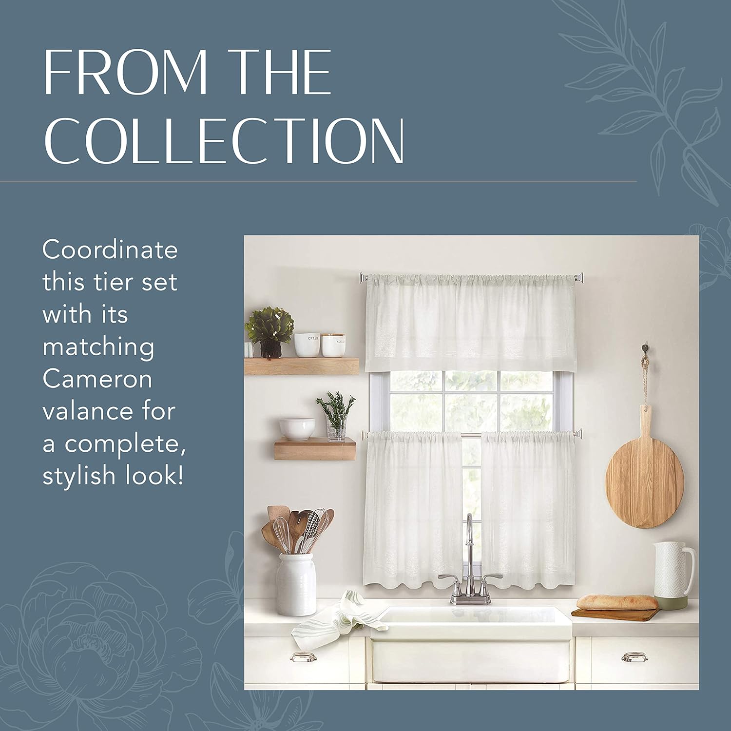 Elrene Cameron Linen Tier Curtains White 30x24 Set of 2 Tiers