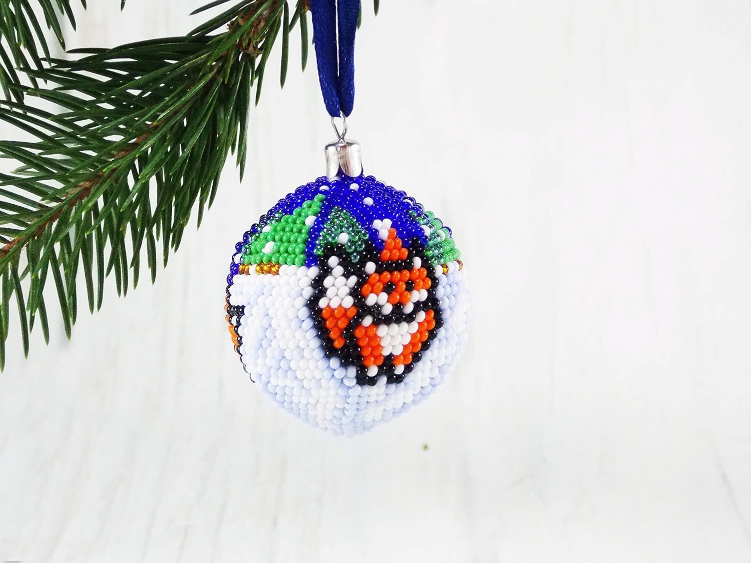 Red Fox Christmas Ornament Blue and White Xmas Tree Decor