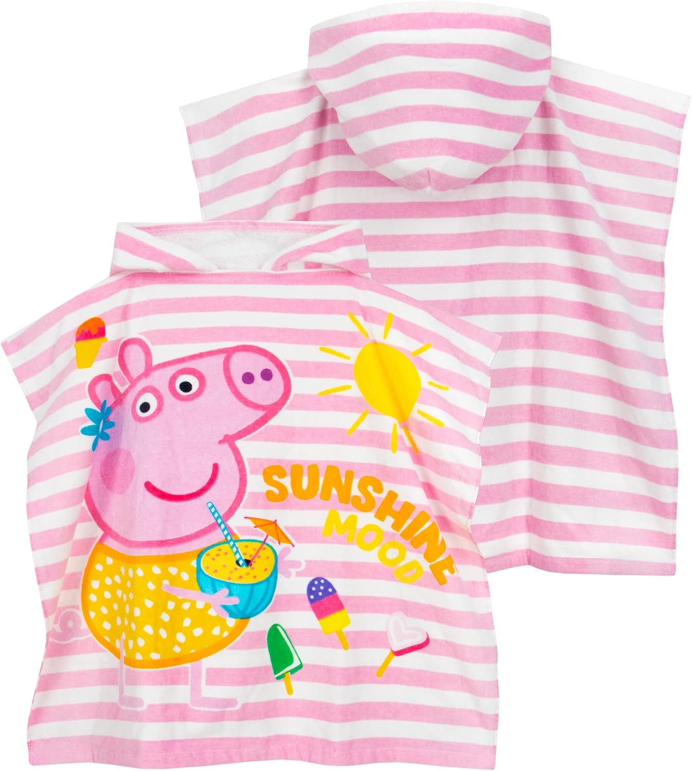 Peppa Pig Pink Striped Hooded Towel Poncho for Girls
