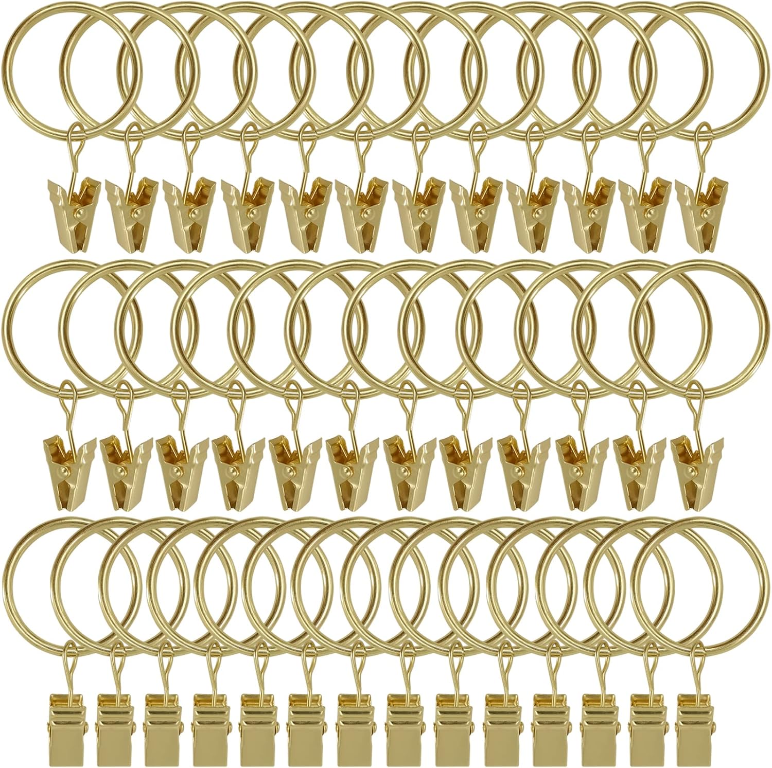 40 Pack Gold Curtain Rings with Clips Curtain Hooks
