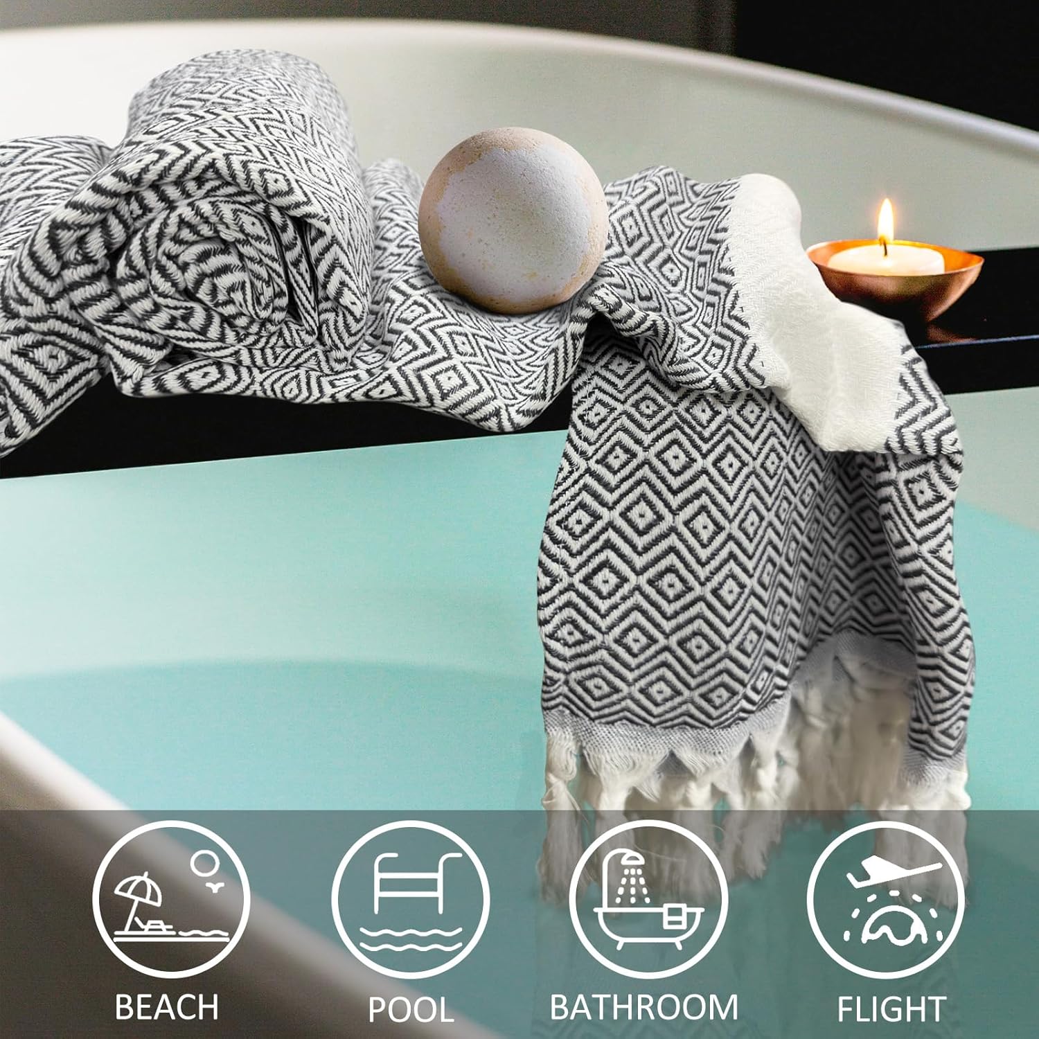 WEDPLAN Turkish Beach Towels - Soft Quick Dry Light Grey