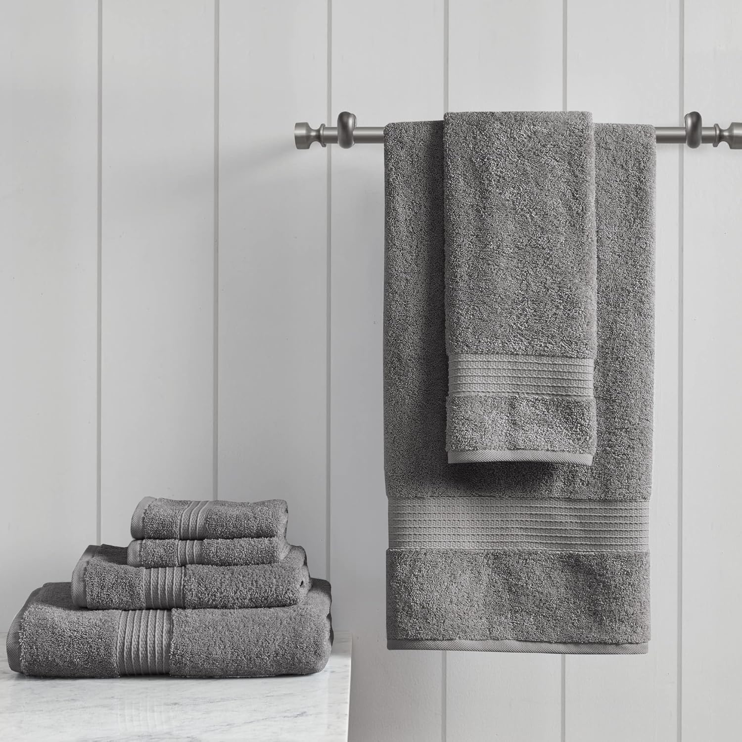 Madison Park Organic Cotton Towel Set with Charcoal