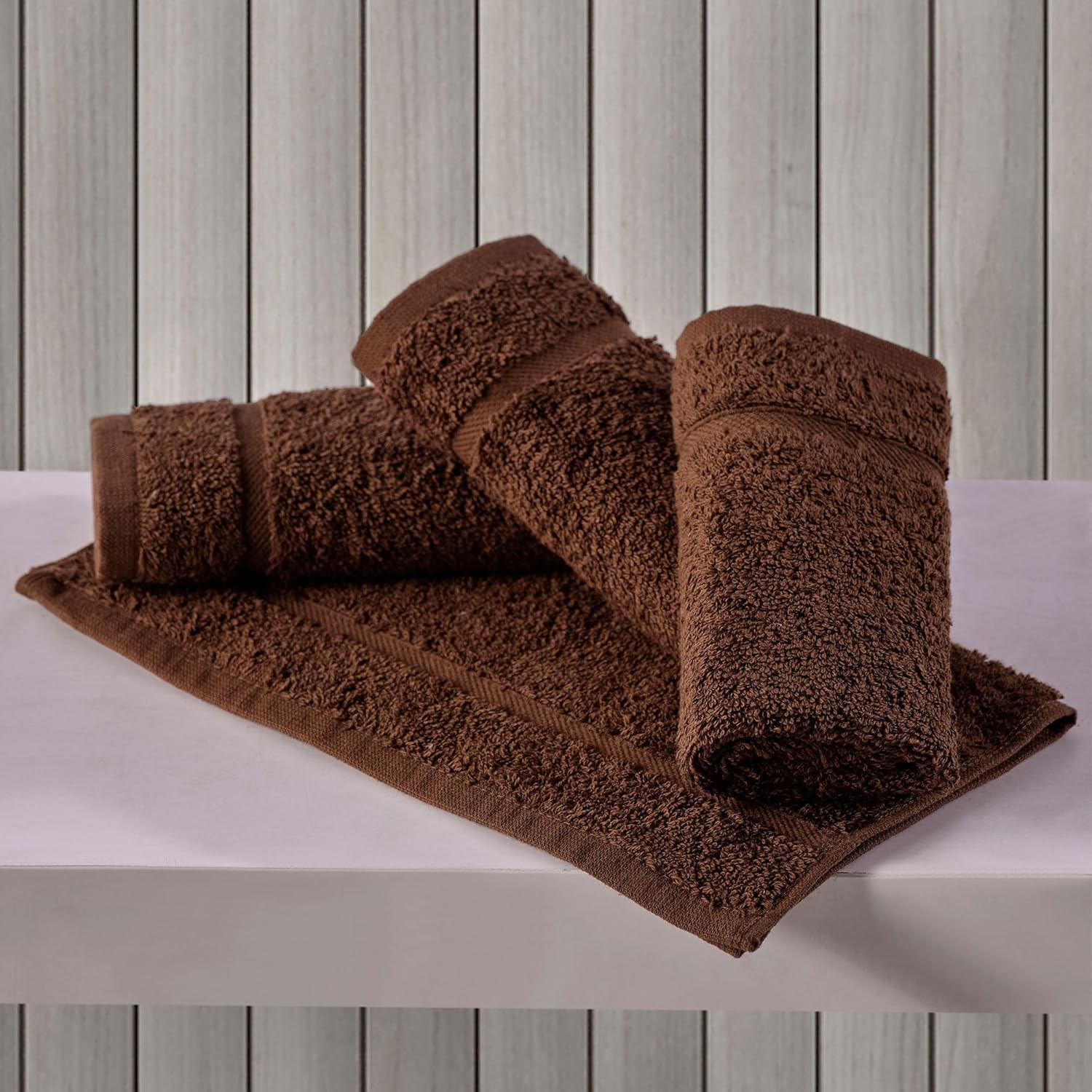 Hawmam Linen 13x13 Inch Face Towels - 12 Pack Brown Luxury Cotton