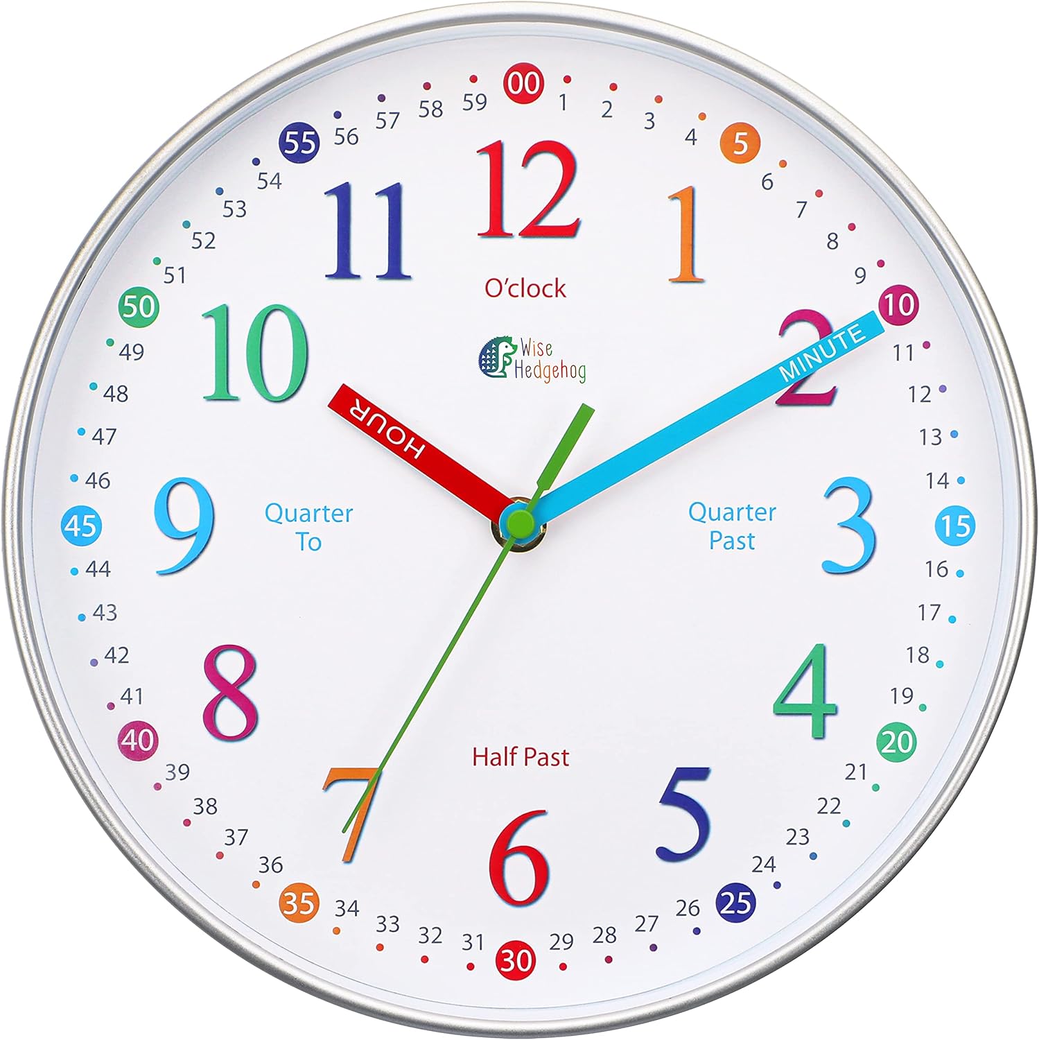 WISE HEDGEHOG Learning Clock for Kids Silent Non-Ticking